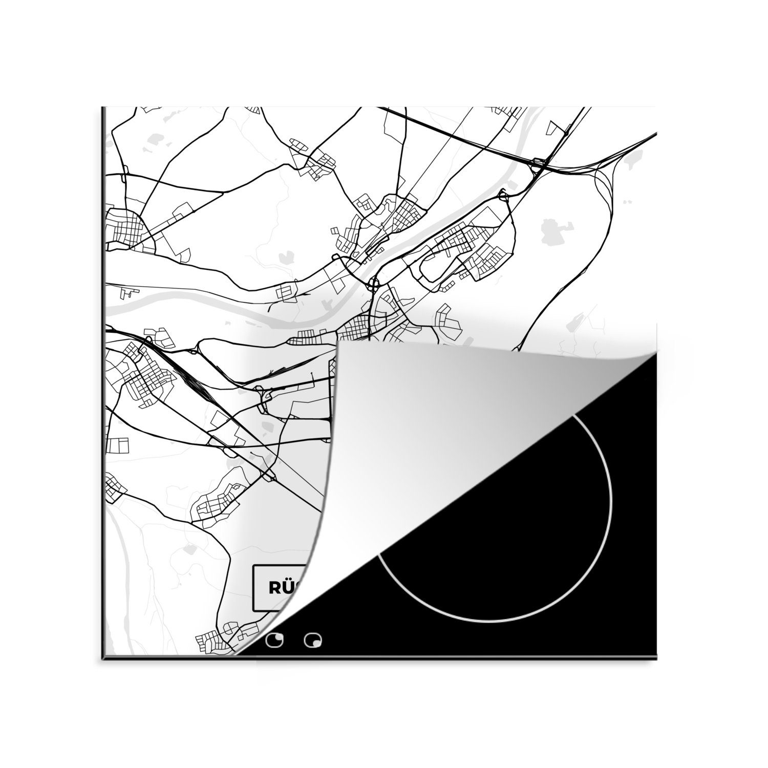 MuchoWow Herdblende-/Abdeckplatte Rüsselsheim am Main - Karte - Stadtplan - Wegbeschreibung, Vinyl, (1 tlg), 78x78 cm, Ceranfeldabdeckung, Arbeitsplatte für küche