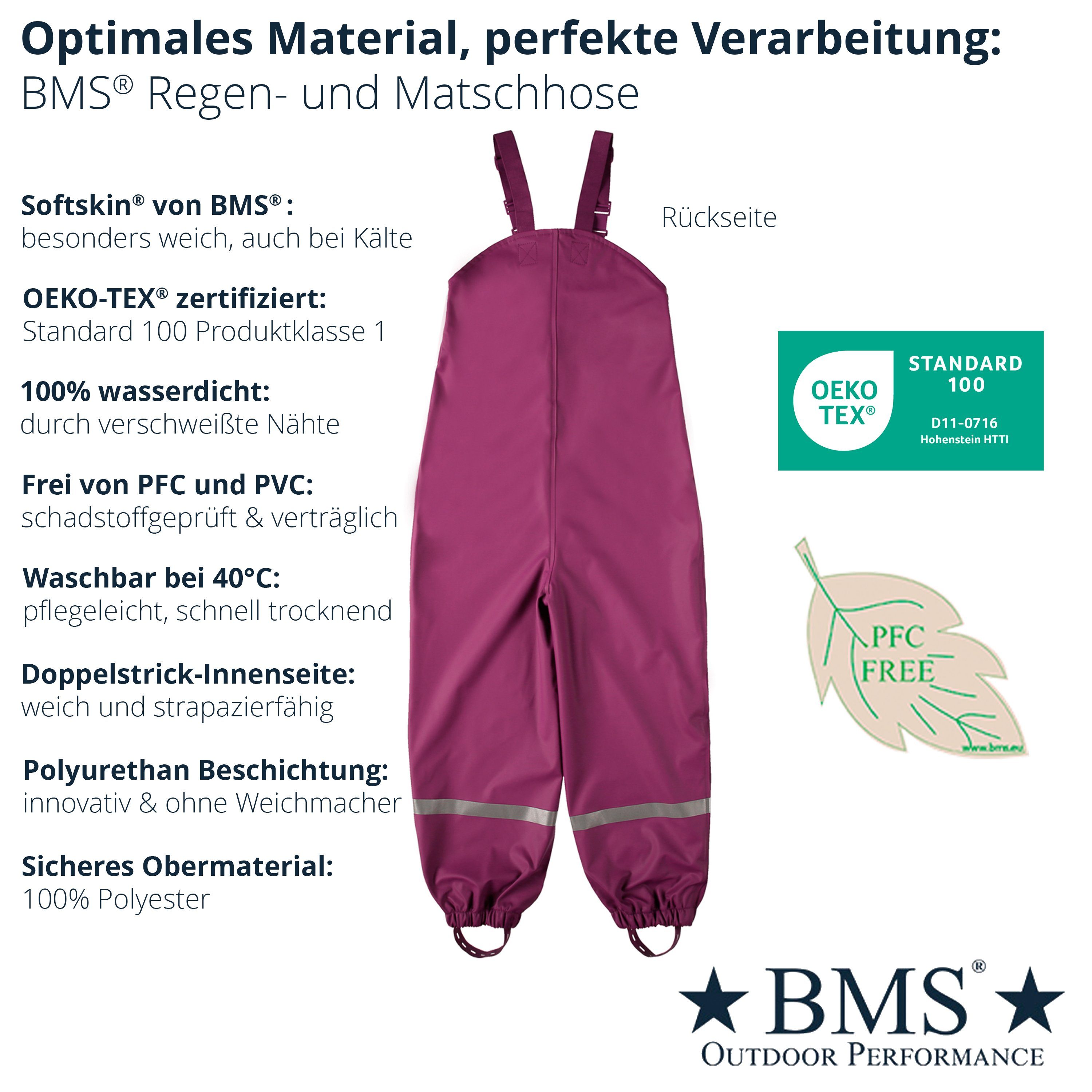 BMS beere und - Regen- Regenhose (1-tlg) - Matschhose Matschlatzhose 100% wasserdicht Buddelhose - BMS