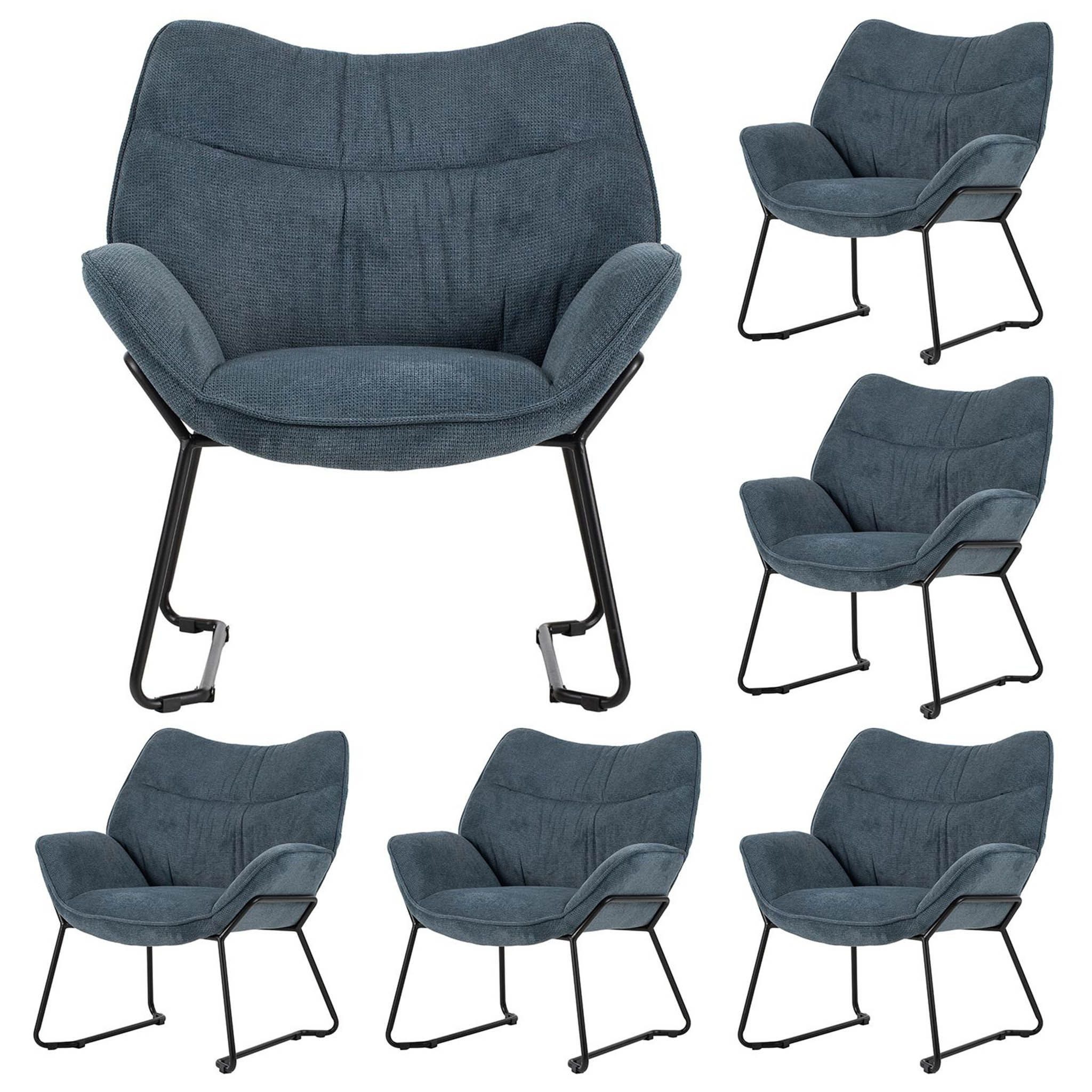 bene living Loungesessel Aliano - blau (6-St., 6er Set), schwarzes Metall-Gestell - bequeme Arm- und Rückenlehne