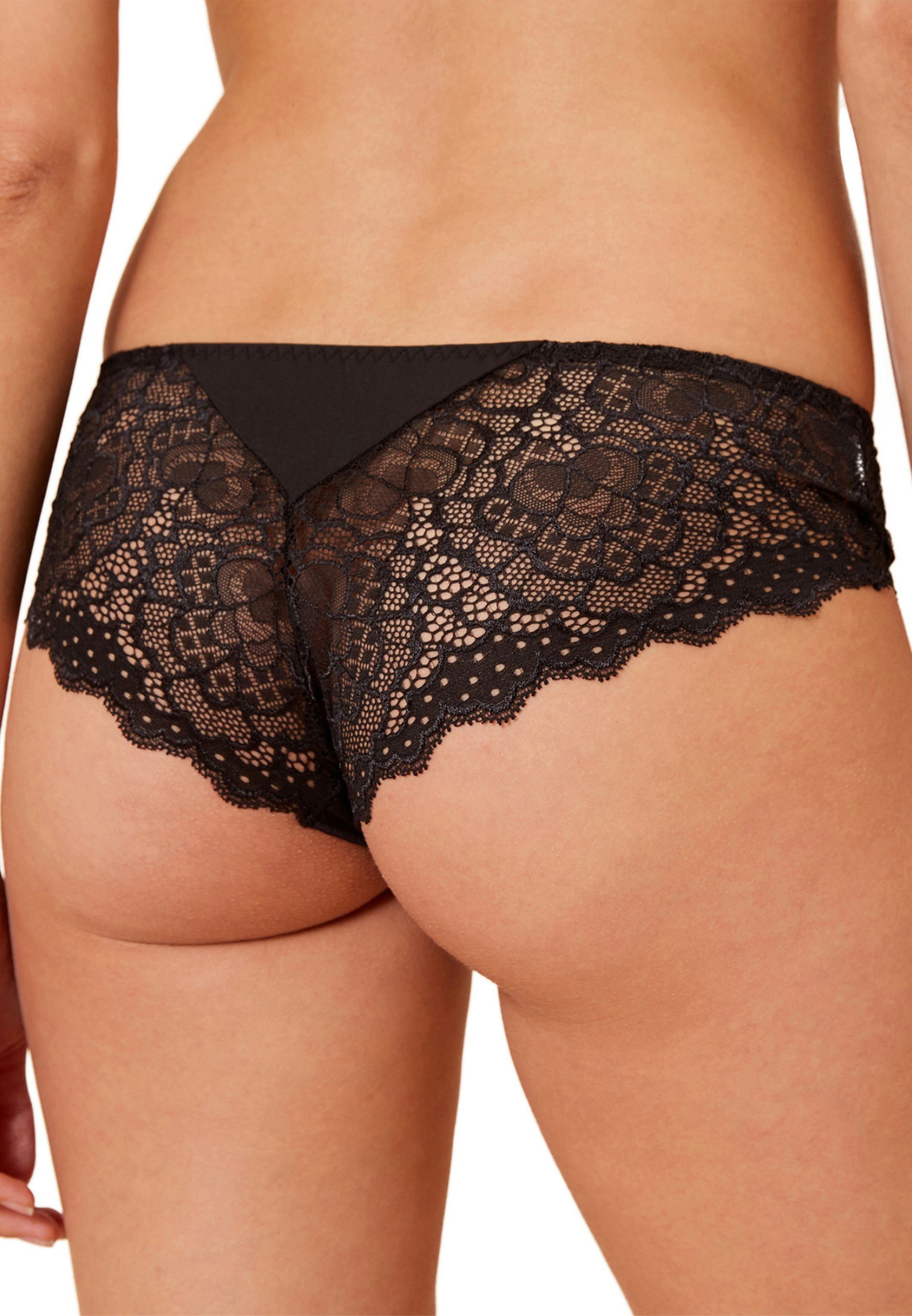 PERELE Slip - SIMONE Panty Short (1-St) mit Elastischer Muster, Bund grafischem Caresse Spitze Schwarz
