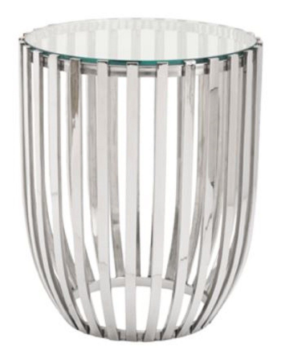 Casa Padrino Beistelltisch Luxus Beistelltisch Silber Ø 46 x H. 56 cm - Runder Edelstahl Tisch mit Glasplatte