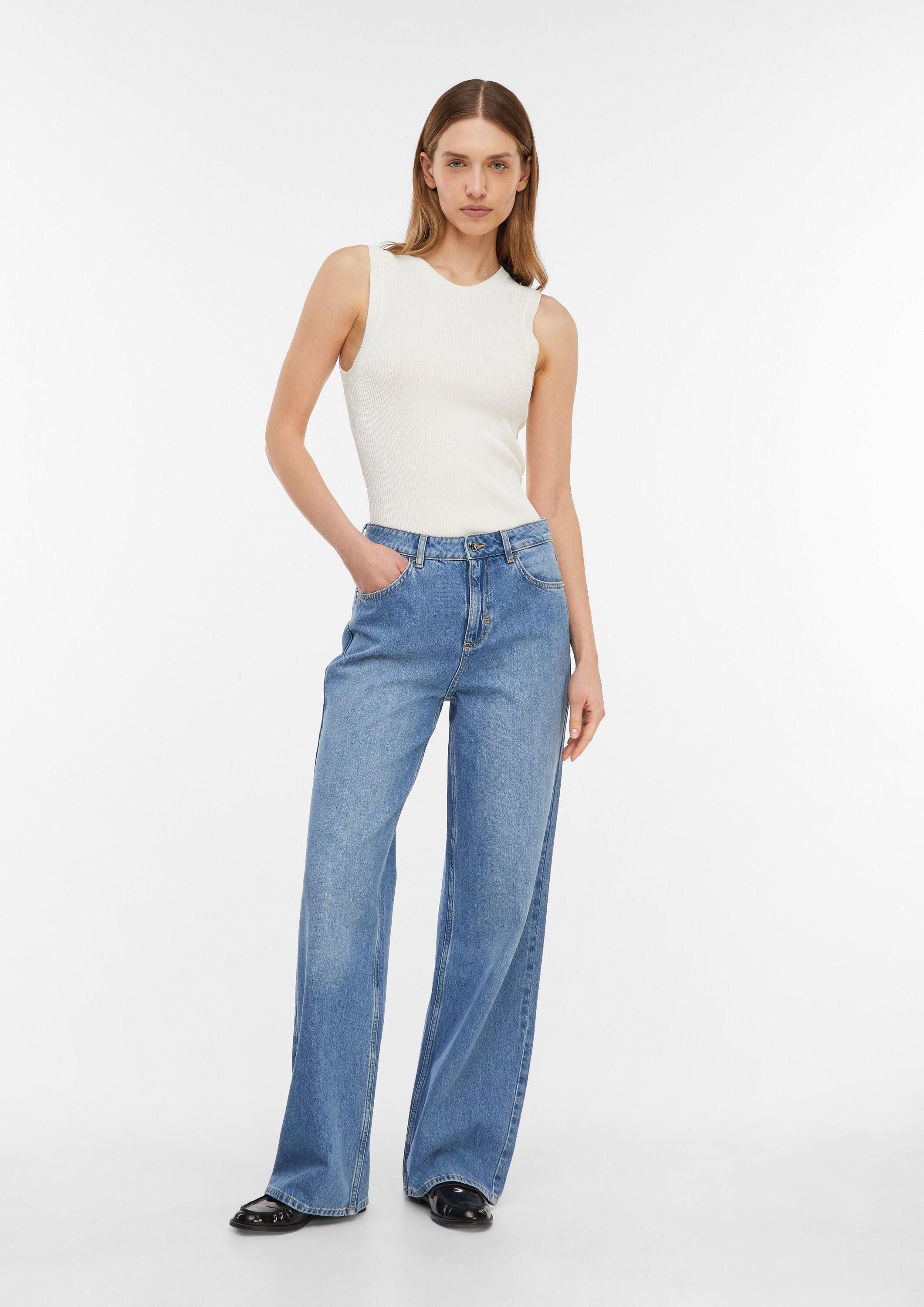 comma Weite Jeans Jeans-Hose Wide-Leg-Jeans mit hohem Bund
