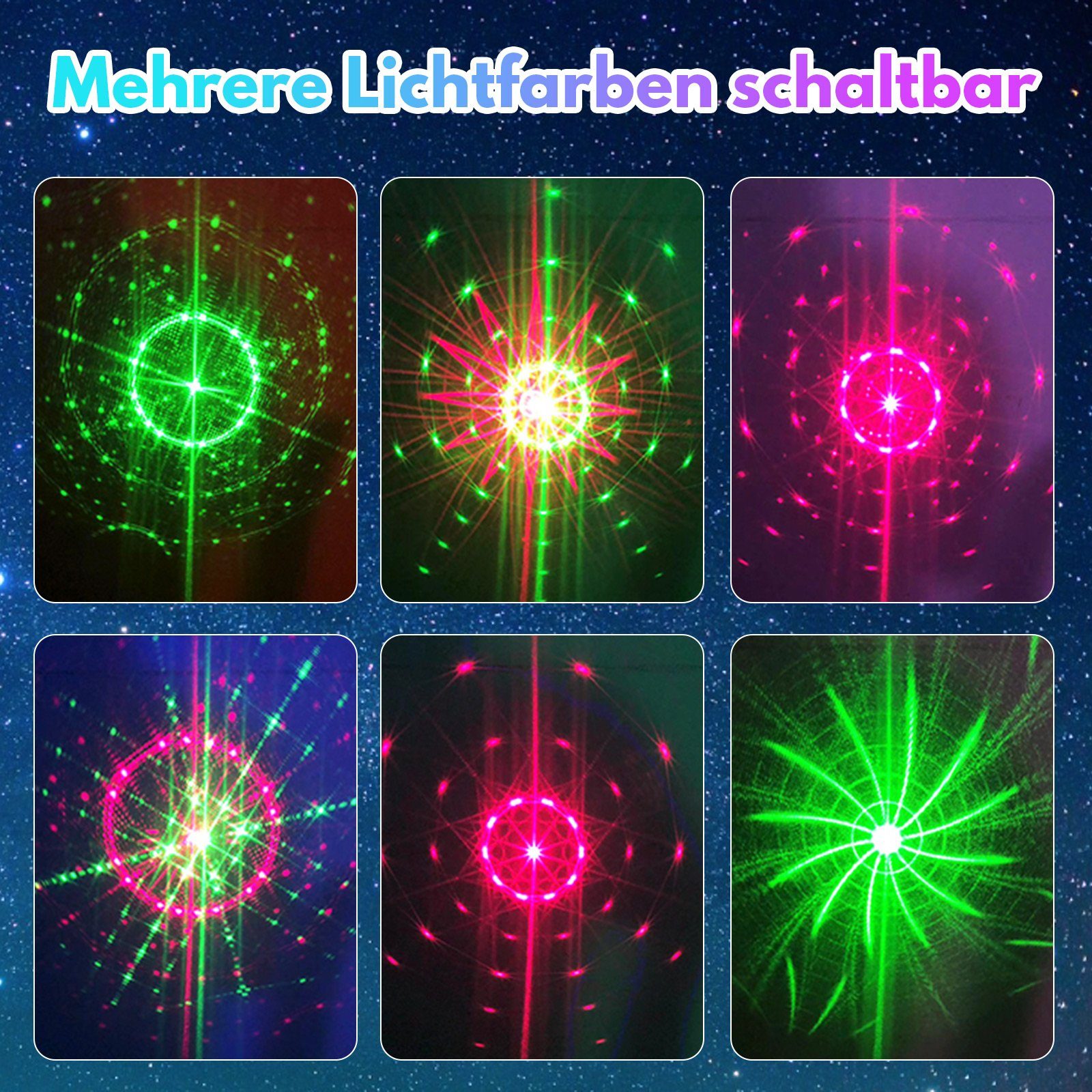 Sunicol LED-Sternenhimmel Laser Projektor RGB Klub DJ, mit Show Lichteffekt Projektionslampe Weihnachten Strobe USB Disco Bühnenlicht Halloween Beam Kabel für