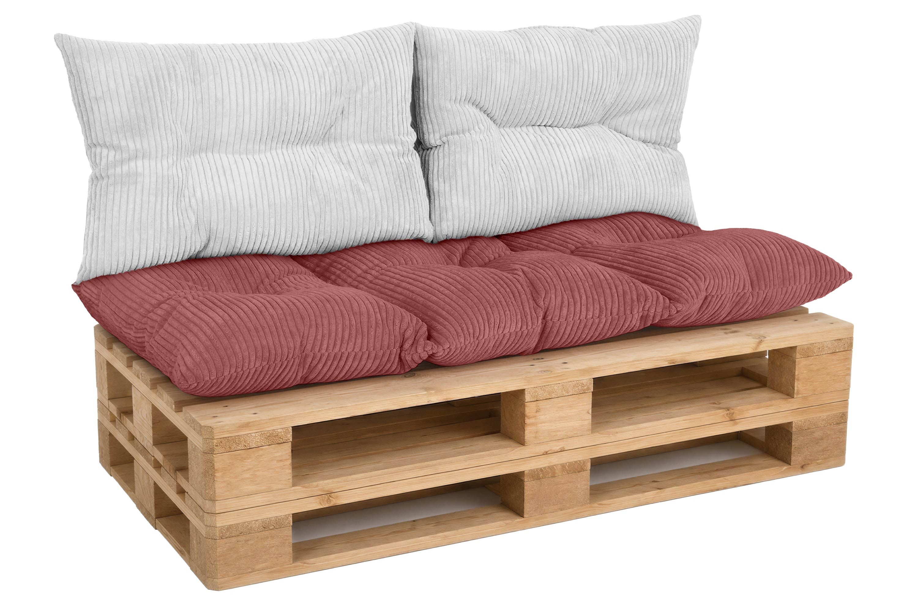 Amilian Palettenkissen Set 3-teilig Palettenauflagen für Europaletten, Balkon, Terrasse, Sitzkissen 120x60 cm + 2x Kissen 40x60 cm