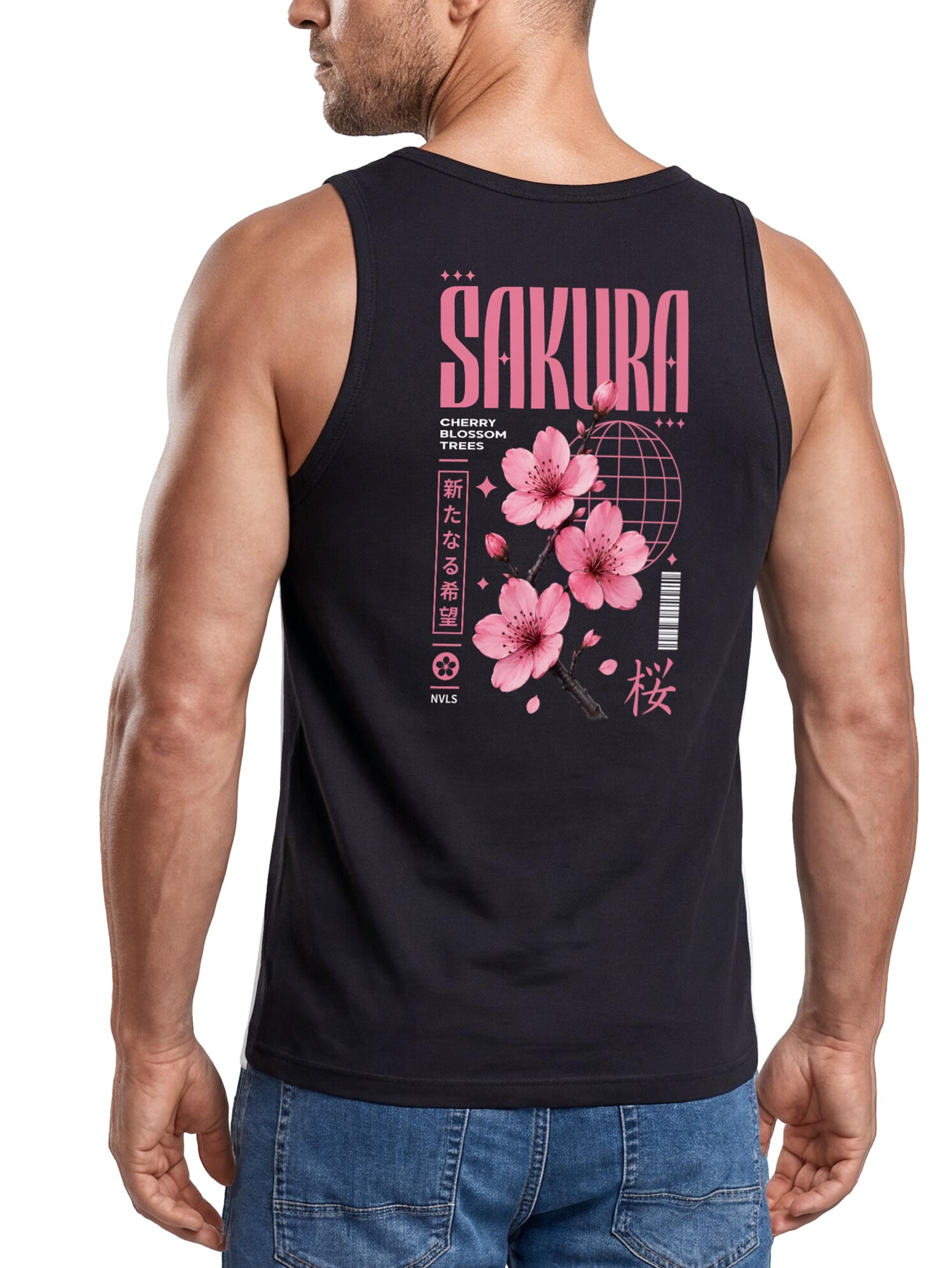 Neverless Tanktop Tanktop Herren mit Grafik-Print - Design Cherry Blossom - Trägershirt mit Print