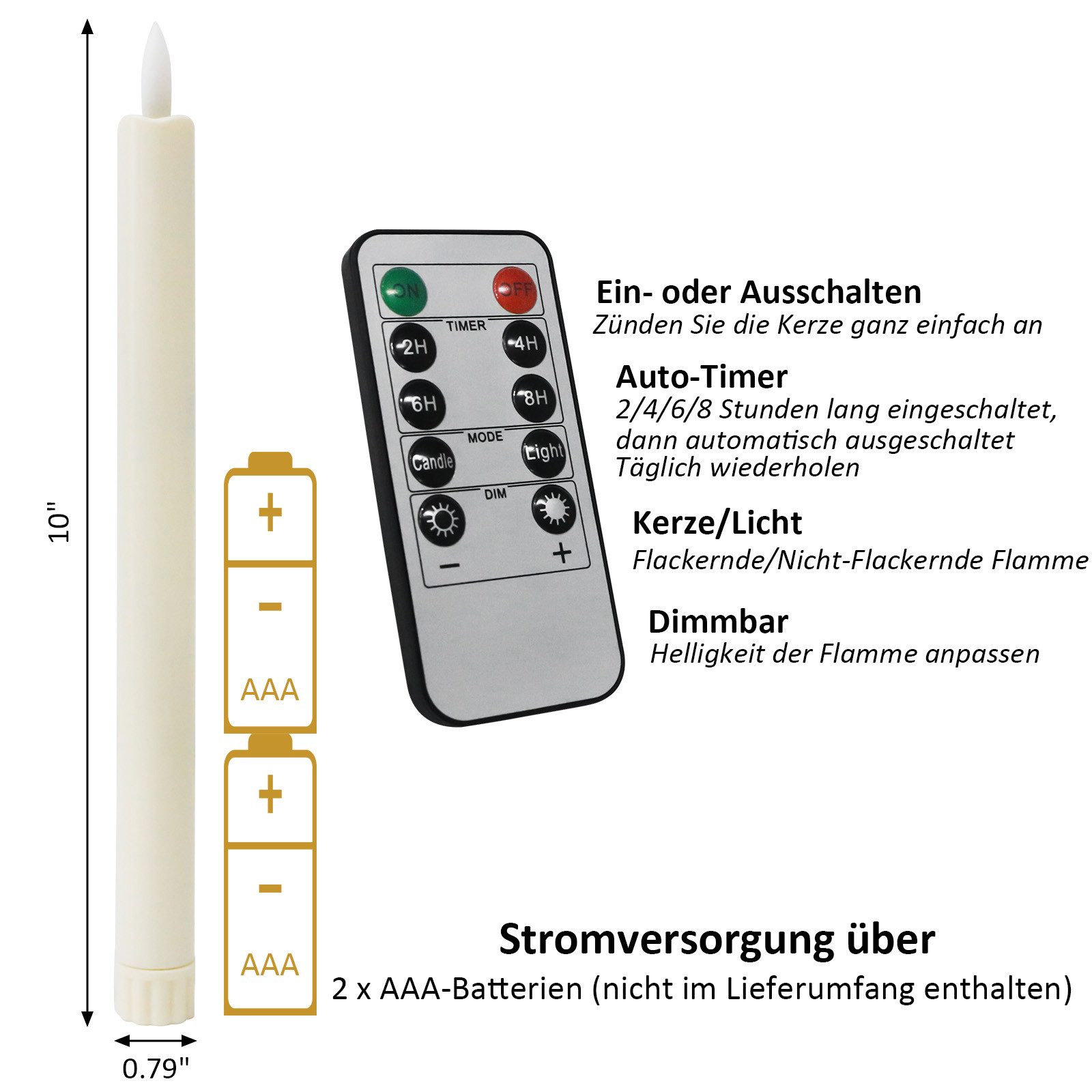 OZAVO LED-Kerze K-TZ06 6/12pcs LED Stabkerzen mit Fernbedienungs und Timer, Zwei Modi und Dimmbar, Warmweiße Flammenlose Tischkerzen Dekorative Kerzen, Timerfunktion für 2, 4, 6 und 8 Stunden