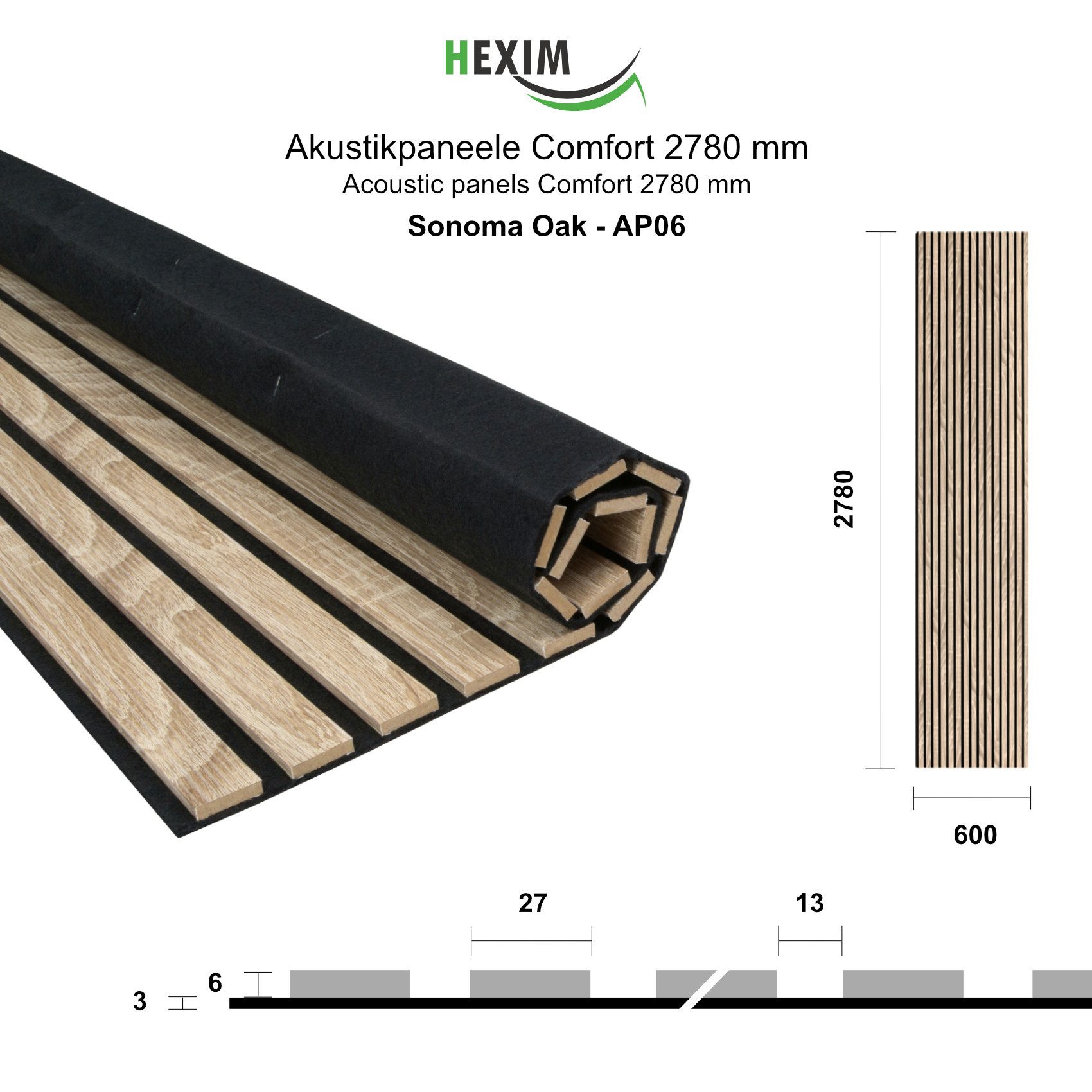 Hexim Wanddekoobjekt AP06 (Akustikpaneele 278x60cm Holz Comfort - flexible günstig online kaufen