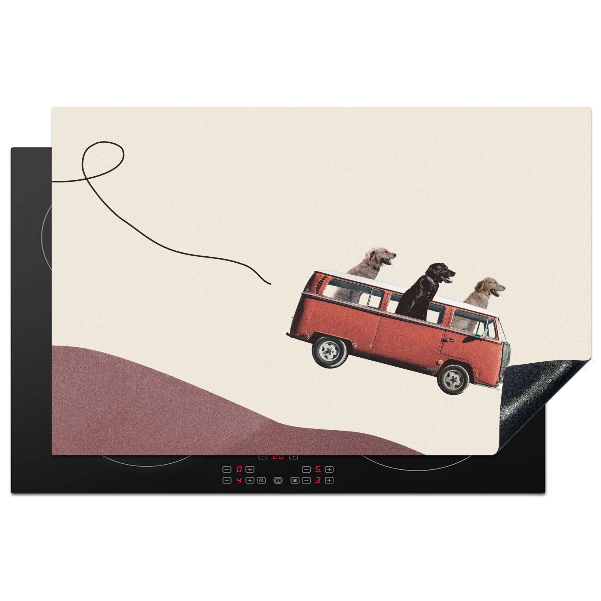 (1 cm, für die Herdblende-/Abdeckplatte - tlg), Retro Hund Bus, - Ceranfeldabdeckung Induktionskochfeld 81x52 Vinyl, MuchoWow Schutz küche,