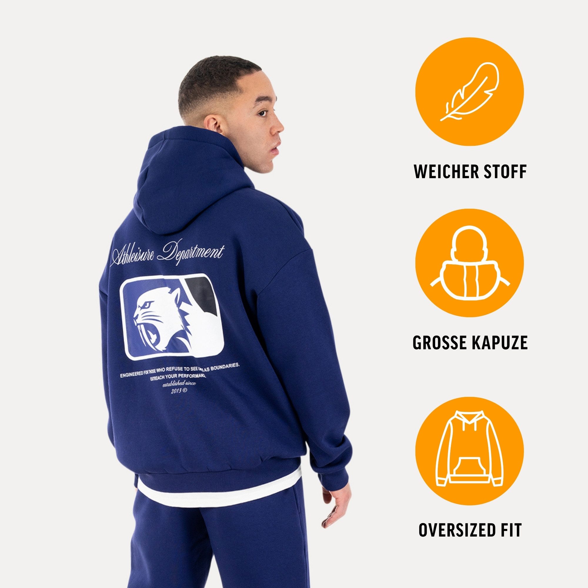 Smilodox Hoodie Striver, Kapuzenpullover Oversized mit Backprint, Kängurutasche Rippbündchen Smilodox Patch Brustprint Streetwear Gym Freizeit