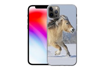 MuchoWow Handyhülle Fjordpferd läuft durch den Schnee, Handyhülle Apple iPhone 12 Pro Max, Smartphone-Bumper, Print, Handy