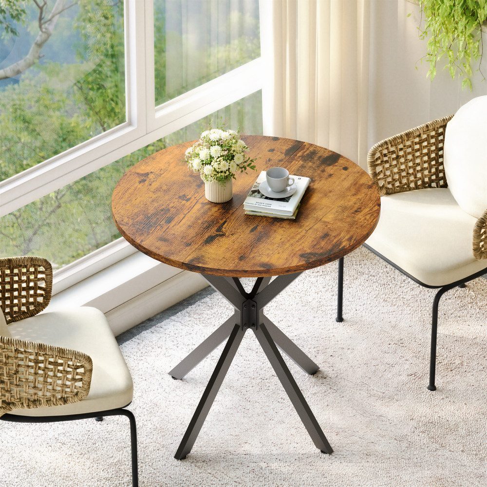 BBWL Esstisch Ø80 cm im Industrialstil mit X-Füßen, Küchentisch, Runder Esstisch für Homeoffice