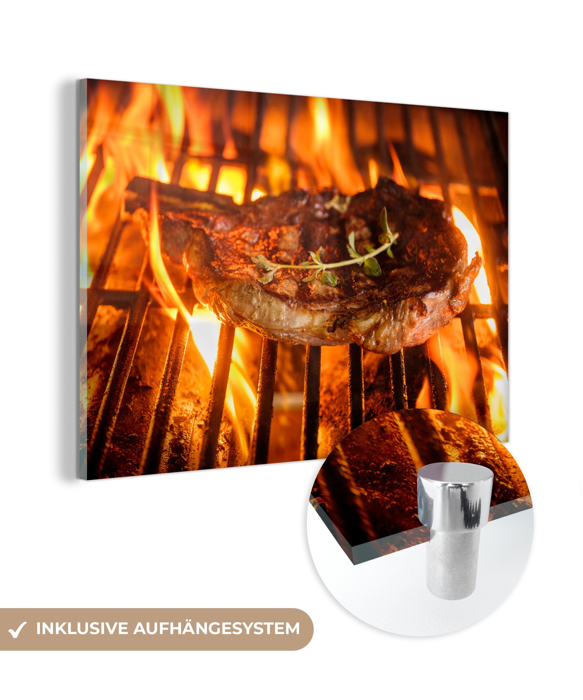 MuchoWow Acrylglasbild BBQ - Fleisch - Gewürze, (1 St), Acrylglasbilder Wohnzimmer & Schlafzimmer | Bilder