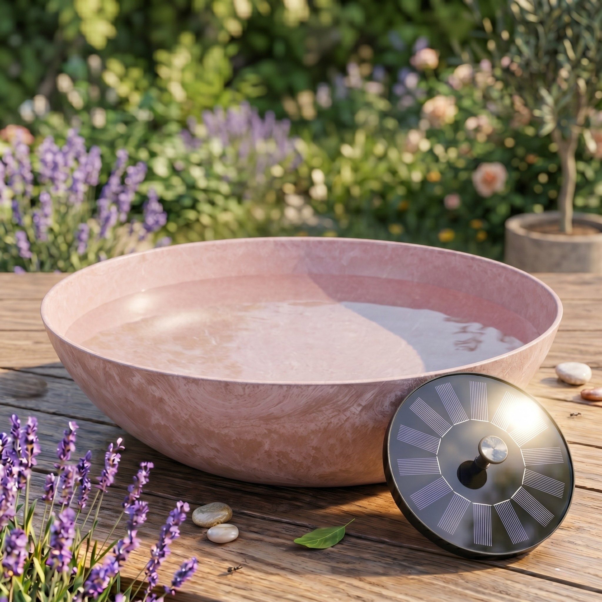 matches21 HOME & HOBBY Wasserspiel Solar Brunnen Set inkl. Akku - 45 cm Schale in rosa, (2 tlg), Solar Springbrunnen und Brunnenschale als Gartendeko