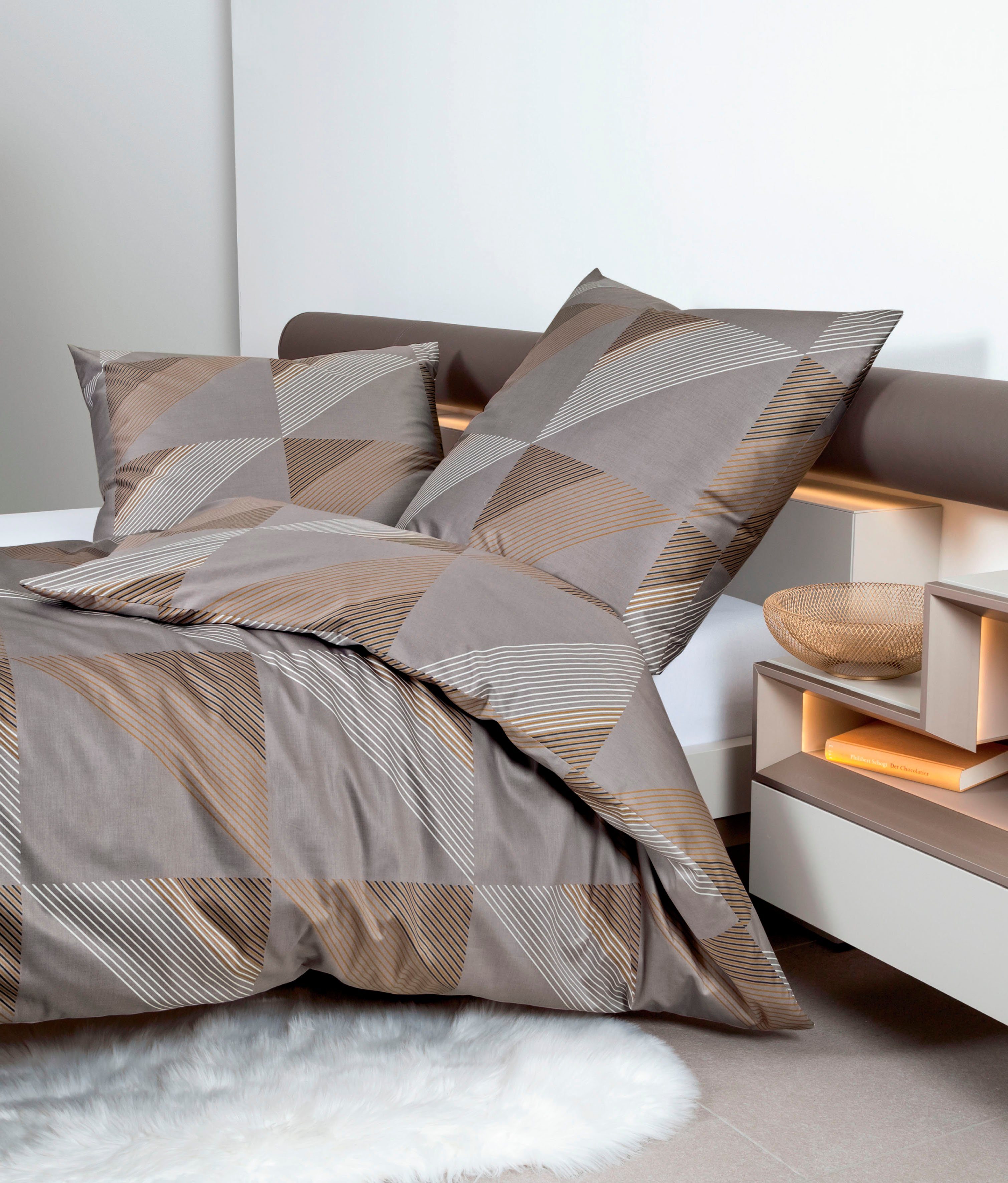 Janine Bettwäsche Mako-Satin 87065 08 155x200,80x80, Mako-Satin, 2 teilig, mit Reissverschluss