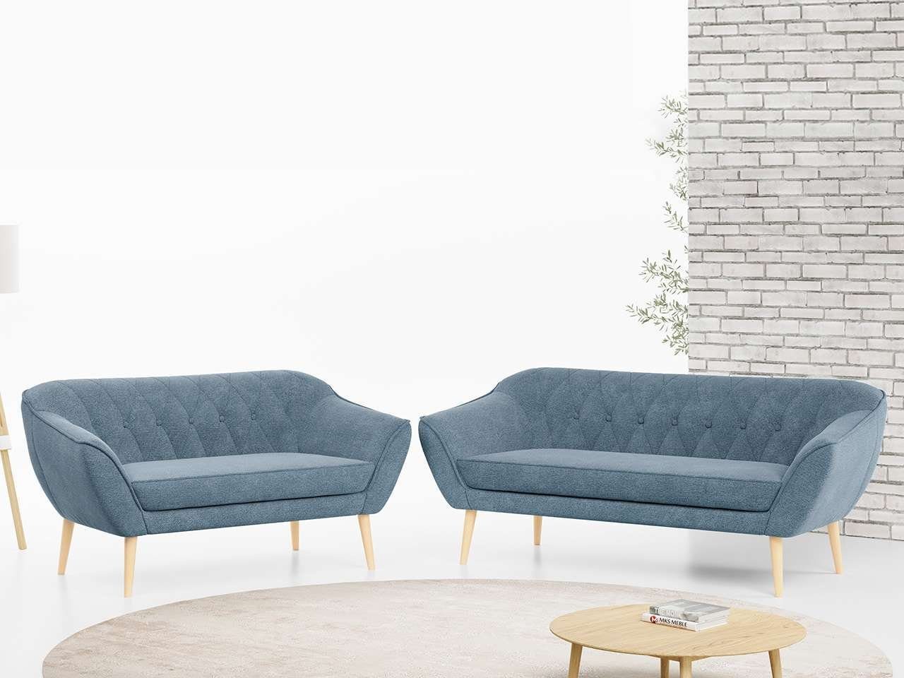 MKS MÖBEL Sofa PIRS 3 2, Skandinavischer Stil, Gesteppte Polsterung, Moderne Sofa Set 3 + 2 Blau Matana