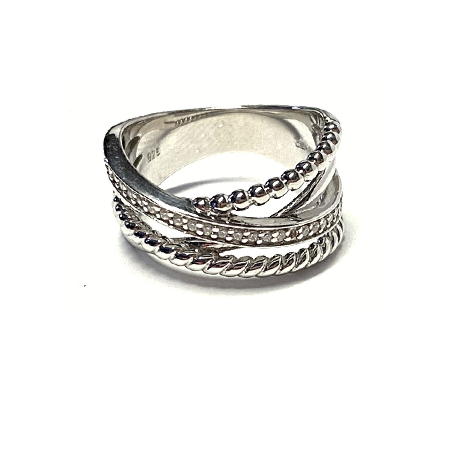 Silberring Silberring 925 /- Silber rhodiniert mit Zirkonia breit üppig #54