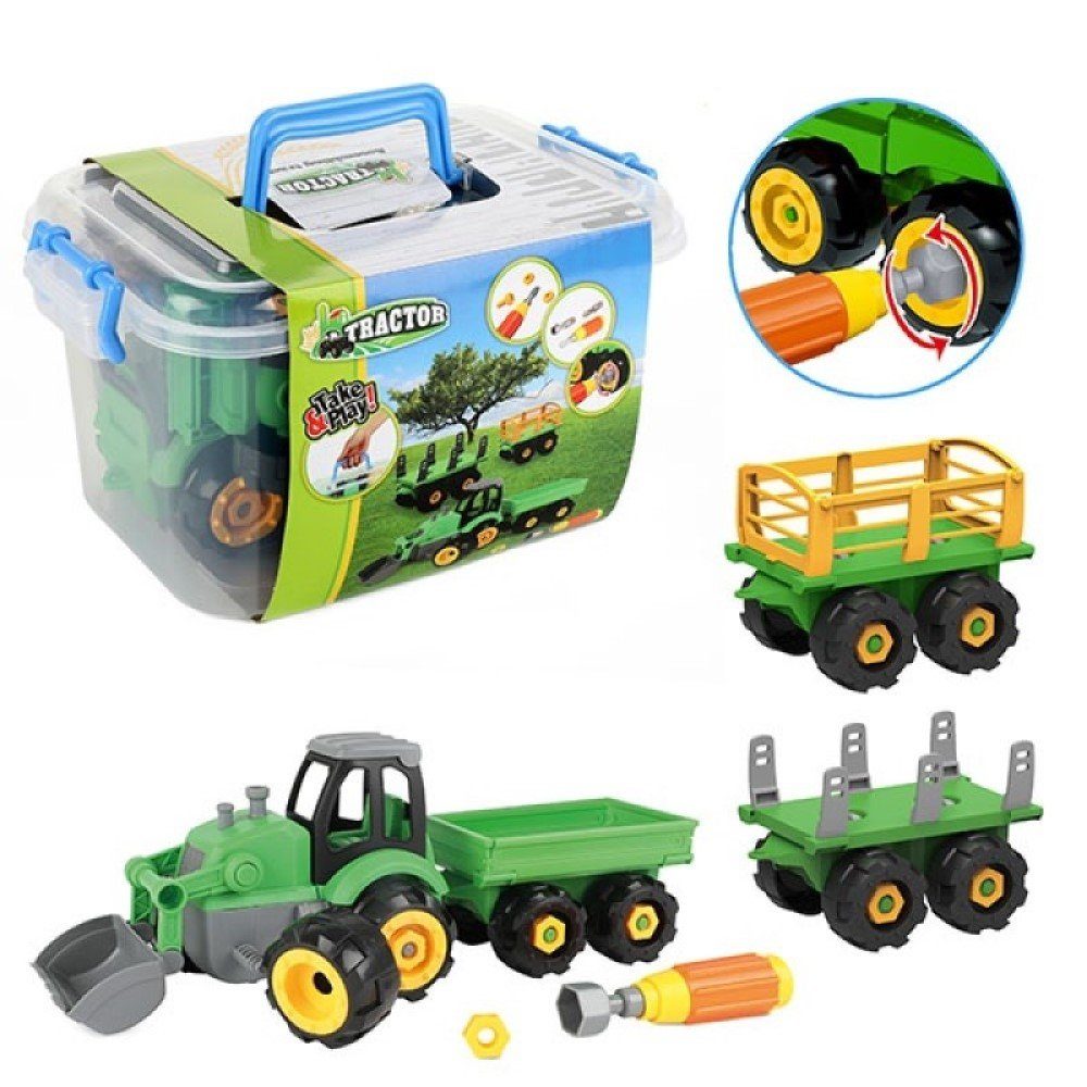 Toi-Toys Spielzeug-Feuerwehr TRAKTOR + Anhänger mit Schraubendreher zum  reparieren Trecker
