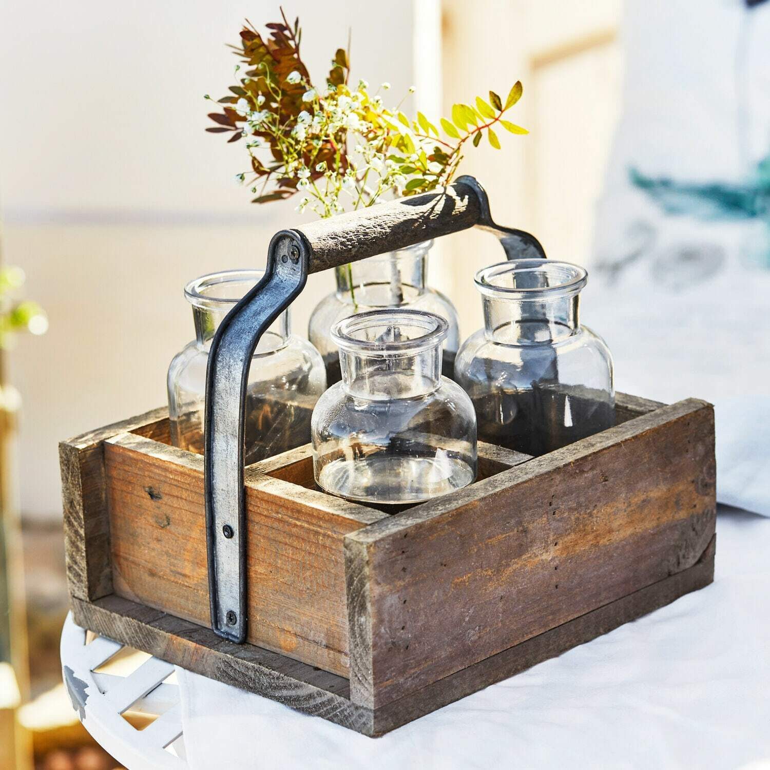 Mirabeau Übertopf Vase 4er Set mit Korb Reverie braun/klar