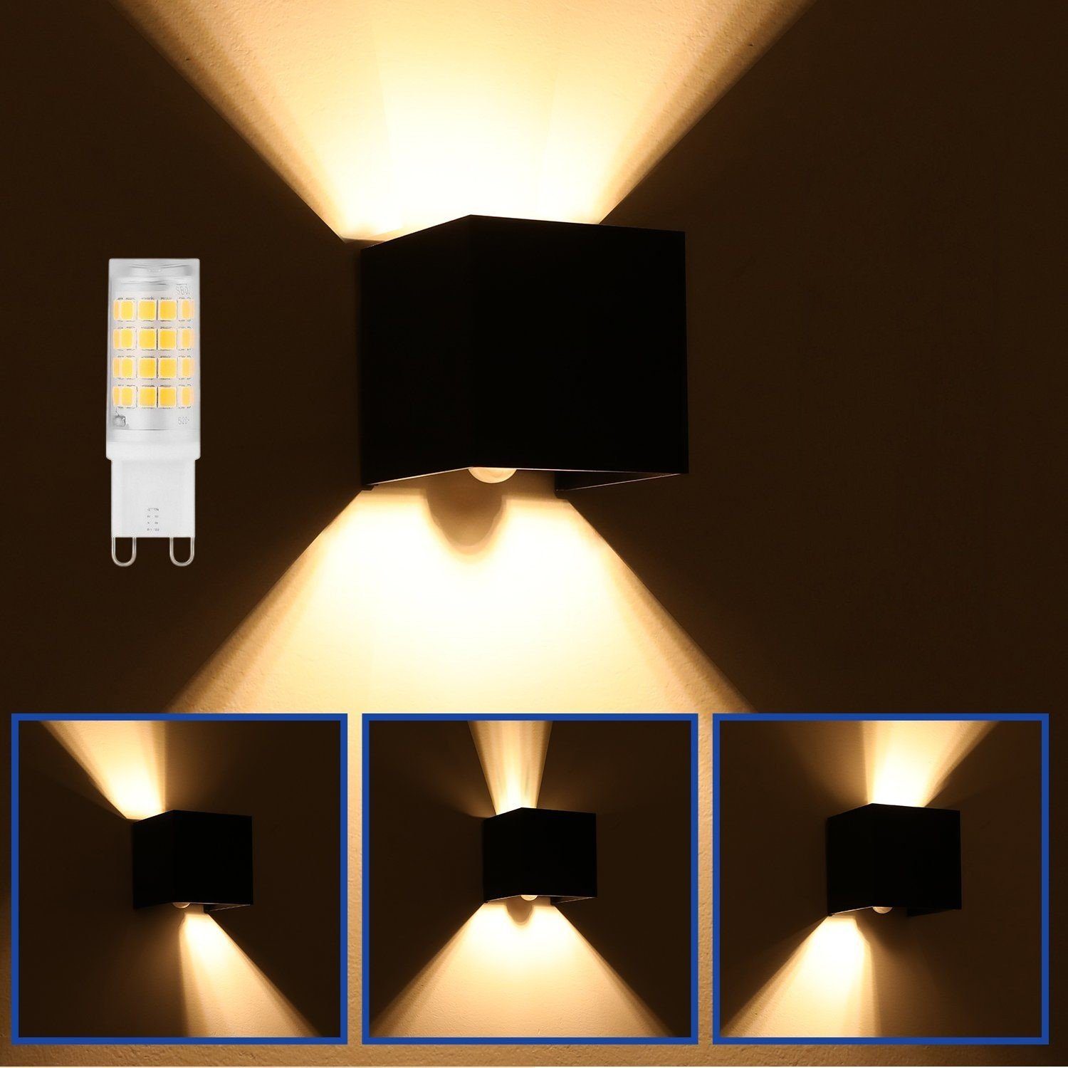 LETGOSPT LED Wandleuchte G9 mit Bewegungsmelder LED Lampe Auf & ab Aluminium Wandleuchte, LED fest integriert, warmweiß, verstellbarer Abstrahlwinkel mit Bewegungsmelder 6W Wandleuchte mit Bewegungsmelder | Wandleuchten
