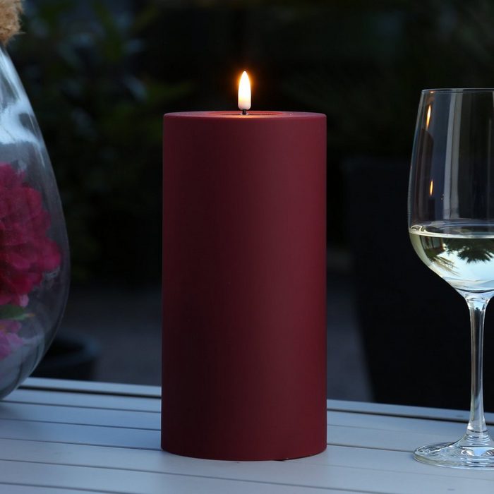 Deluxe Homeart LED-Kerze LED Kerze MIA für Außen 3D Flamme flackernd H: 20cm D: 10cm outdoor dunkelrot (1-tlg)