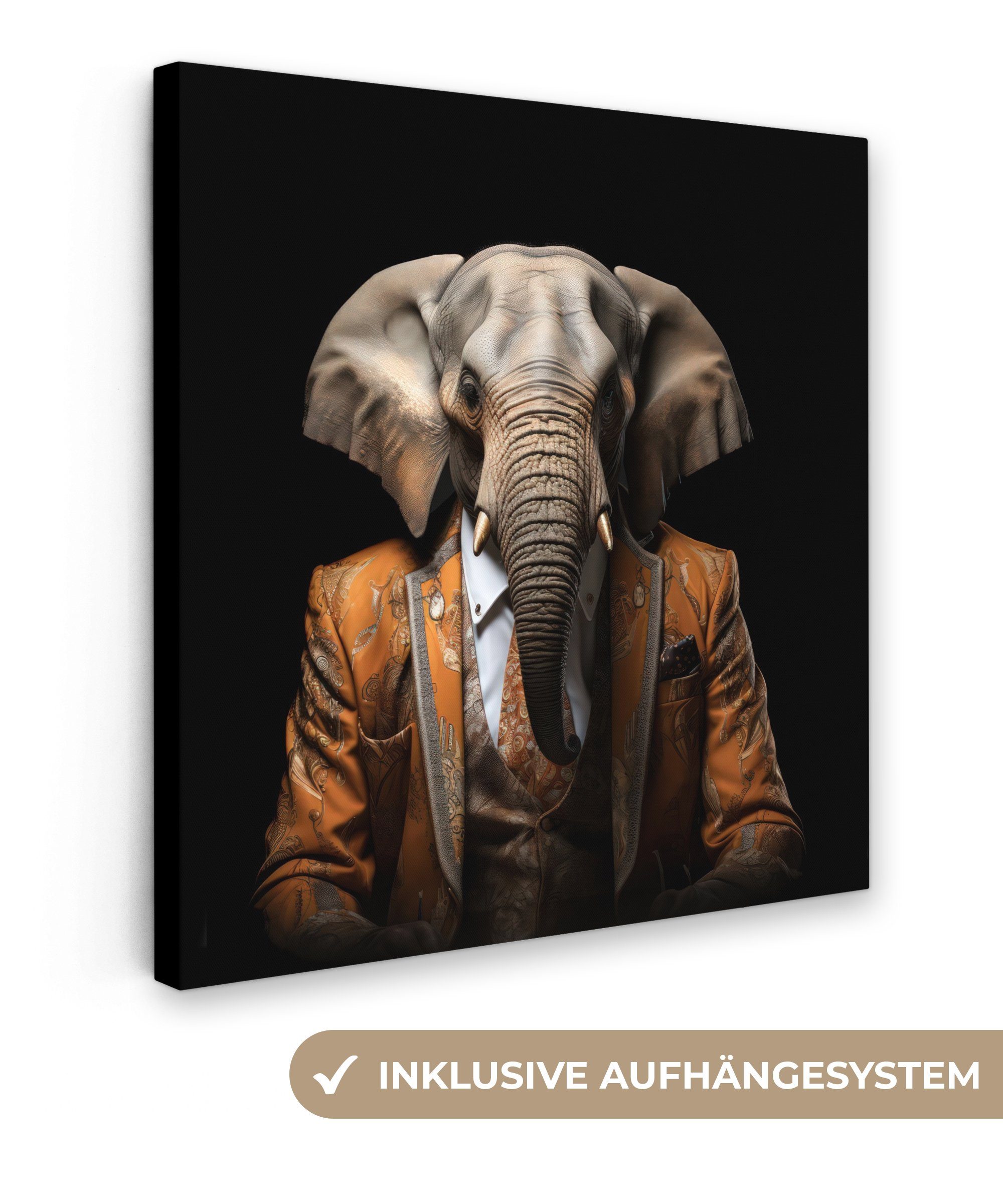 OneMillionCanvasses® Leinwandbild Elefant - Porträt - Tier, Fotodruck (1 St), Wandbild, Deko Schlafzimmer Wohnzimmer Flur 20x20 cm