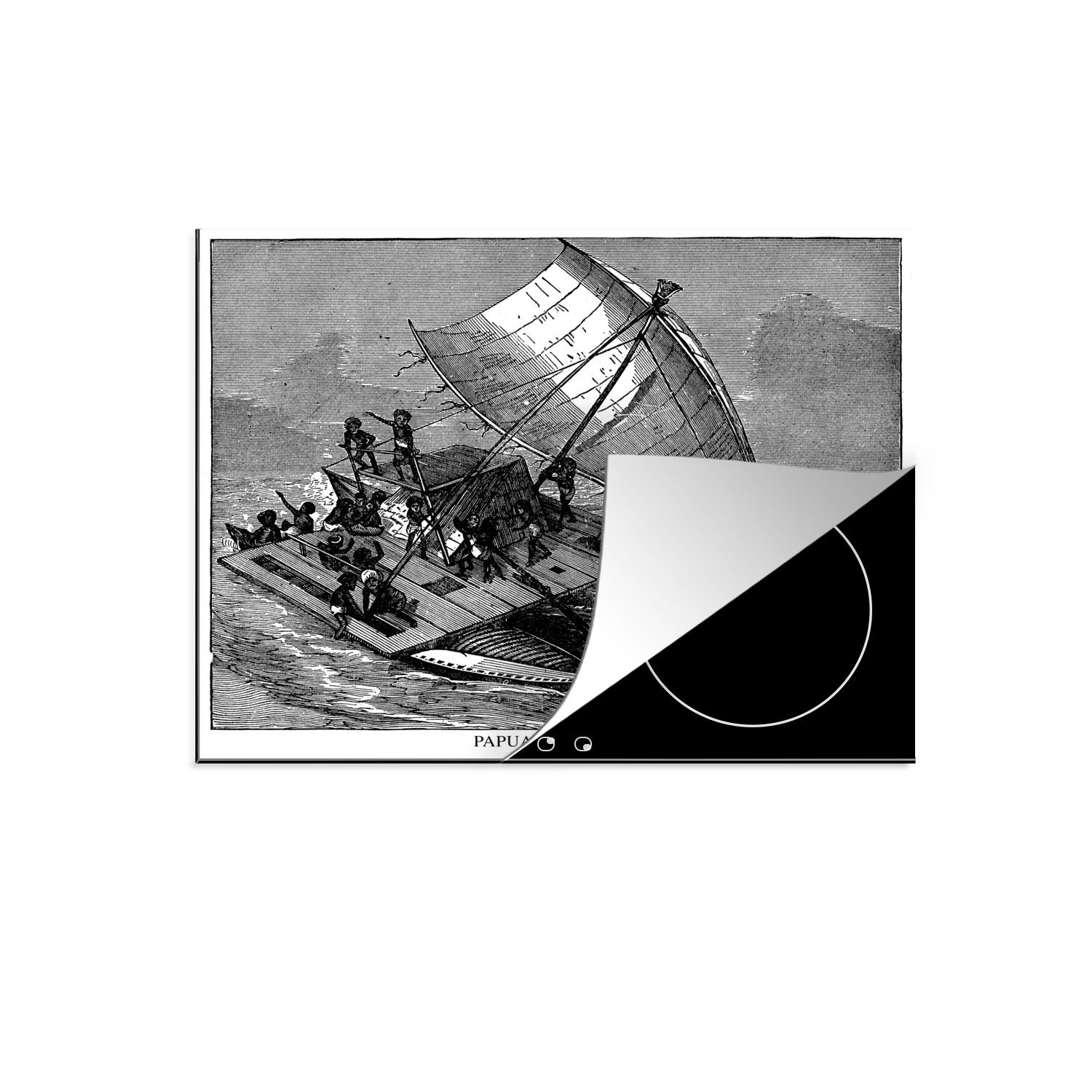 (1 Vinyl, Katamarans aus 60x52 Herdblende-/Abdeckplatte Illustration cm, eines MuchoWow Arbeitsfläche Mobile 1890, nutzbar, Jahr dem Ceranfeldabdeckung tlg),