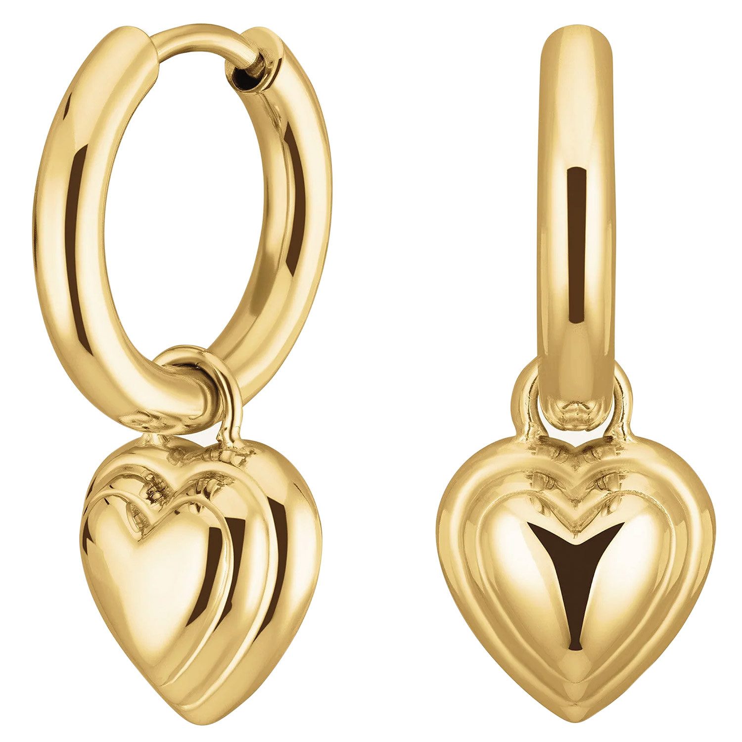 ROSEFIELD Paar Creolen Damen-Creolen Herz-Anhänger Goldfarben