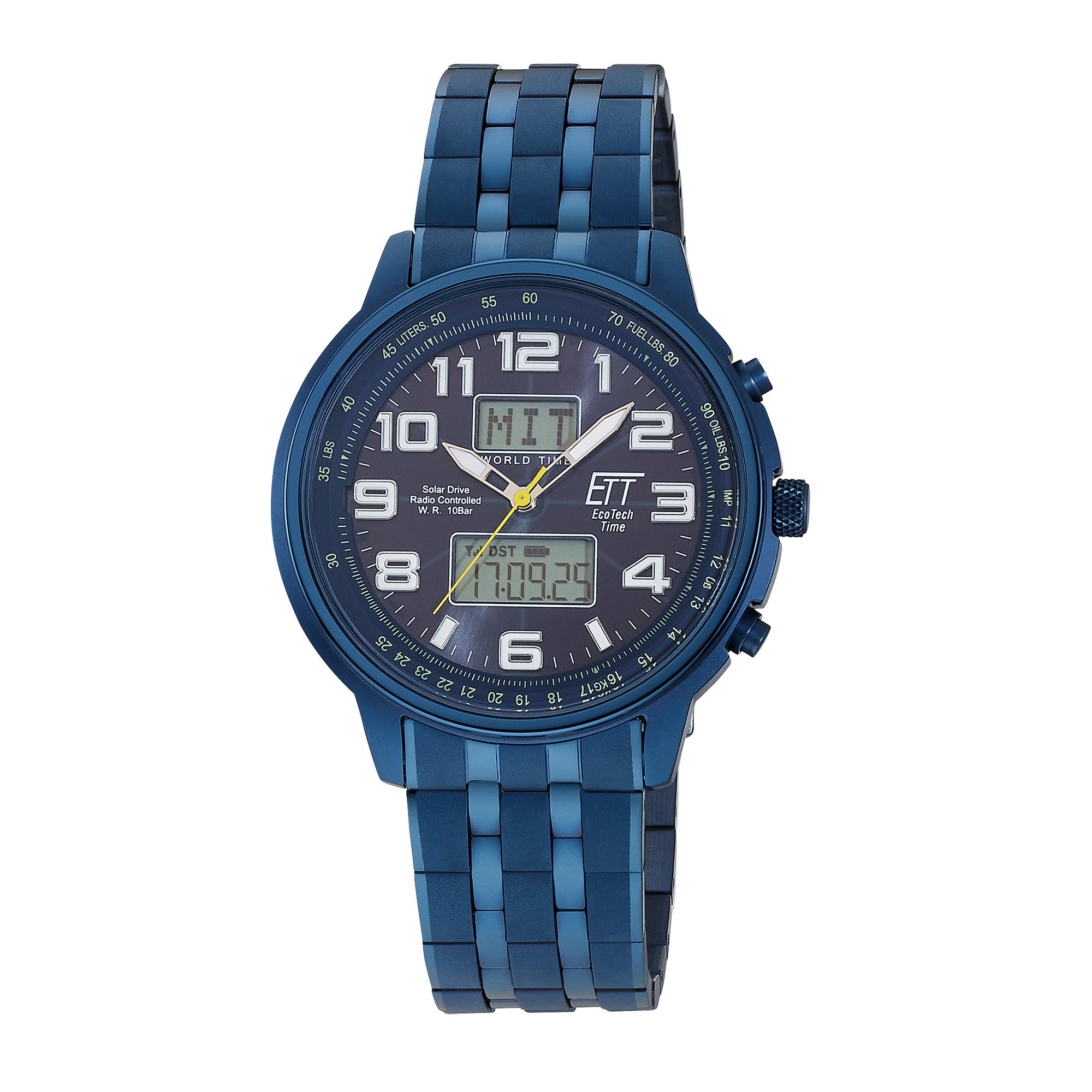 ETT Funkchronograph Hunter EGS-11735-32M, Armbanduhr, Solar, Herrenuhr, Edelstahlarmband, analog, digital