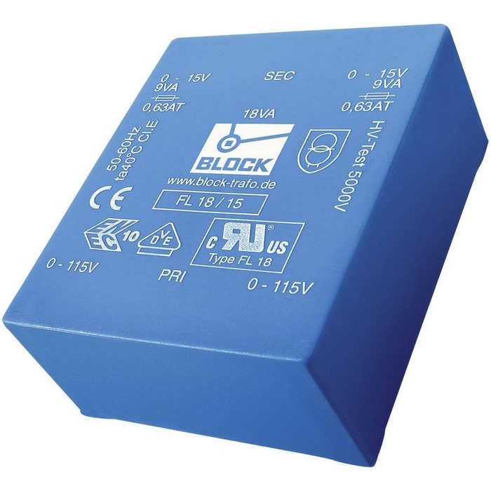 Block Spannungswandler Block FL 10/15 Printtransformator 2 x 115 V 2 x 15 V/AC 10 VA 333 mA (FL 10/15)
