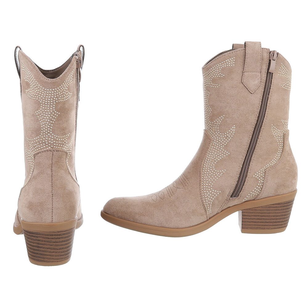 Ital-Design Damen Cowboyboots Western Westernstiefelette (88817500) Blockabsatz Stiefeletten in Hellbraun – Bild 5 von 5