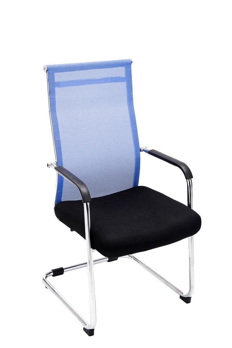 TPFLiving Besucherstuhl Brent mit hochwertig gepolsterter Sitzfläche - Konferenzstuhl (Küchenstuhl - Esszimmerstuhl - Wohnzimmerstuhl), Gestell: Metall chrom - Sitzfläche: Netzbezug blau