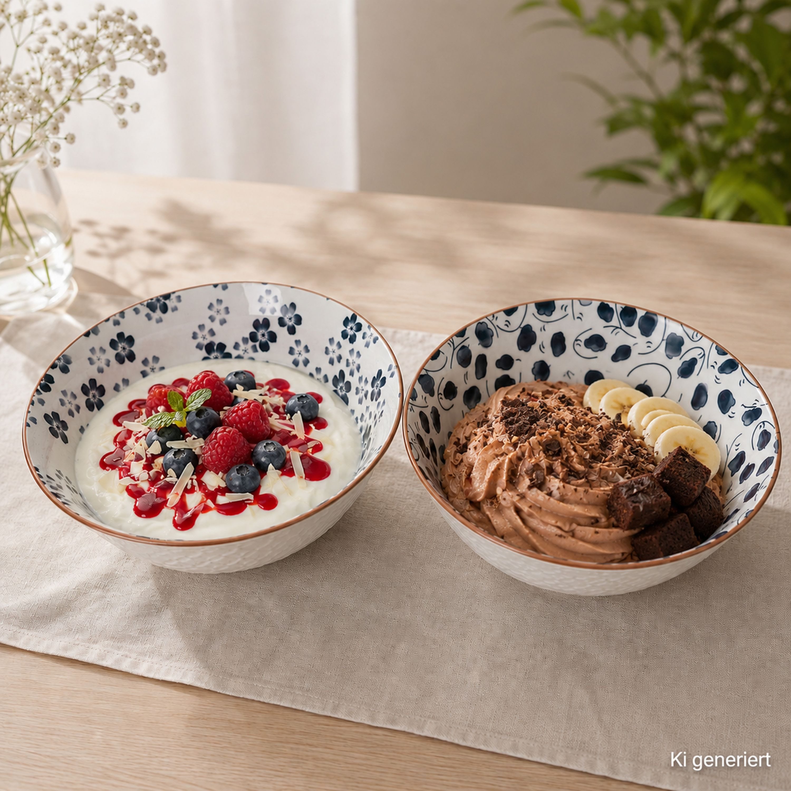MamboCat Müslischale 6er Set Totto Bowl 21cm Steingut Blau Weiß Relief Servierschale Salat, Steingut