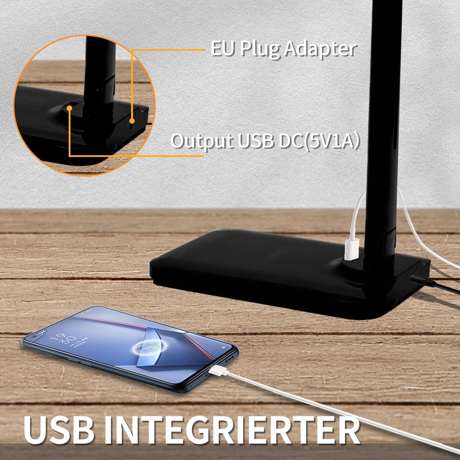 LQWELL Schreibtischlampe Schreibtischlampe LED, LED wechselbar, 3 Farbtemperaturmodi und 9 Helligkeitsstufen, Flimmerfreie Augenschutz, Touch-Steuerung, Speicherfunktion