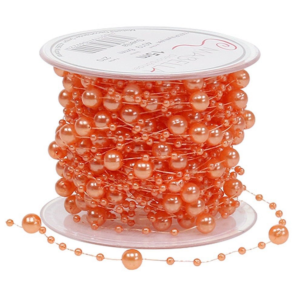 Mabella Decorbänder GmbH Bastelperlen Perlenkette Orange 6mm 15m - Dekokette, floristische Perlen