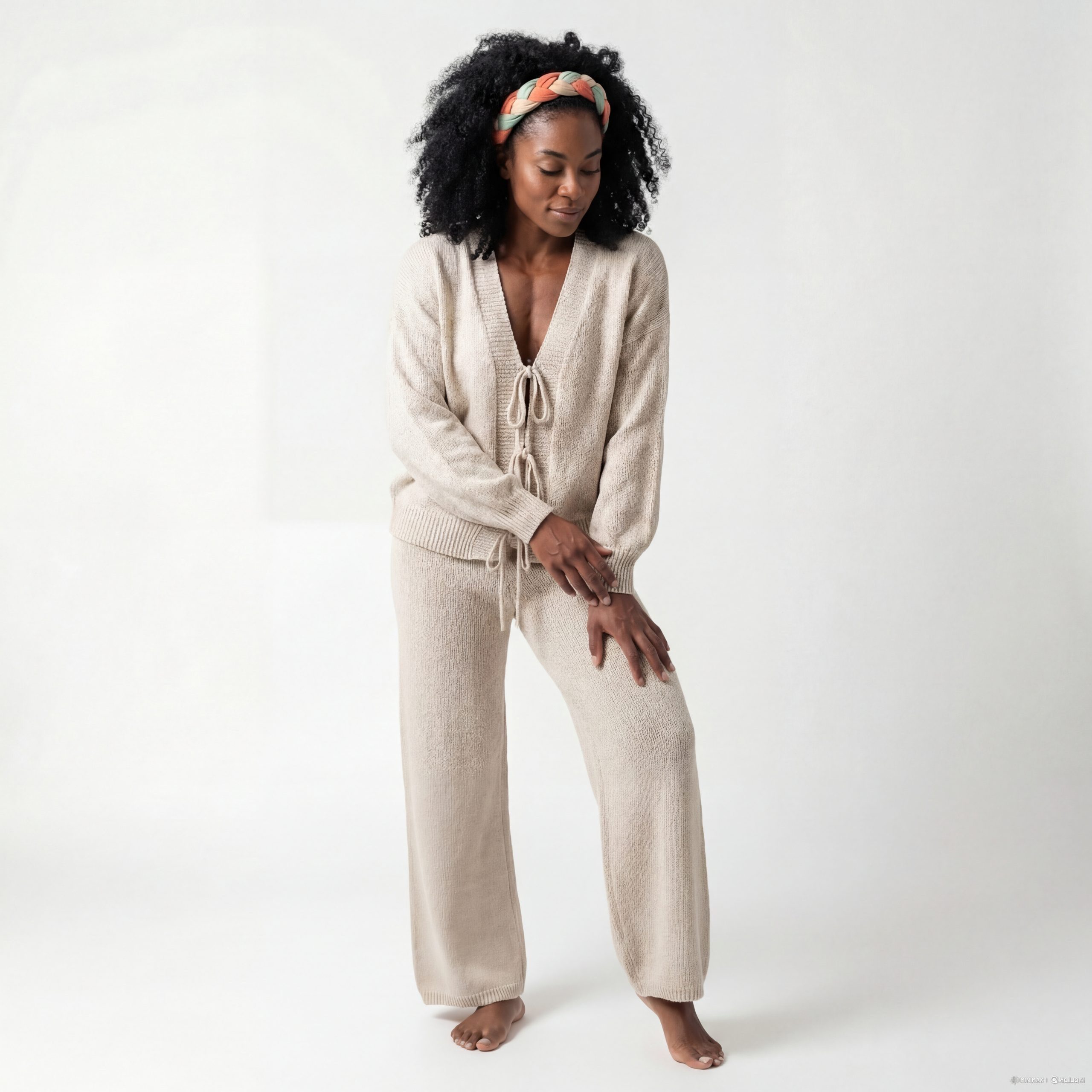 OriginalYou Hausanzug Damen Strick Set Cardigan & Hose Loungewear 3 fache Schnürung, weich& kuschelig