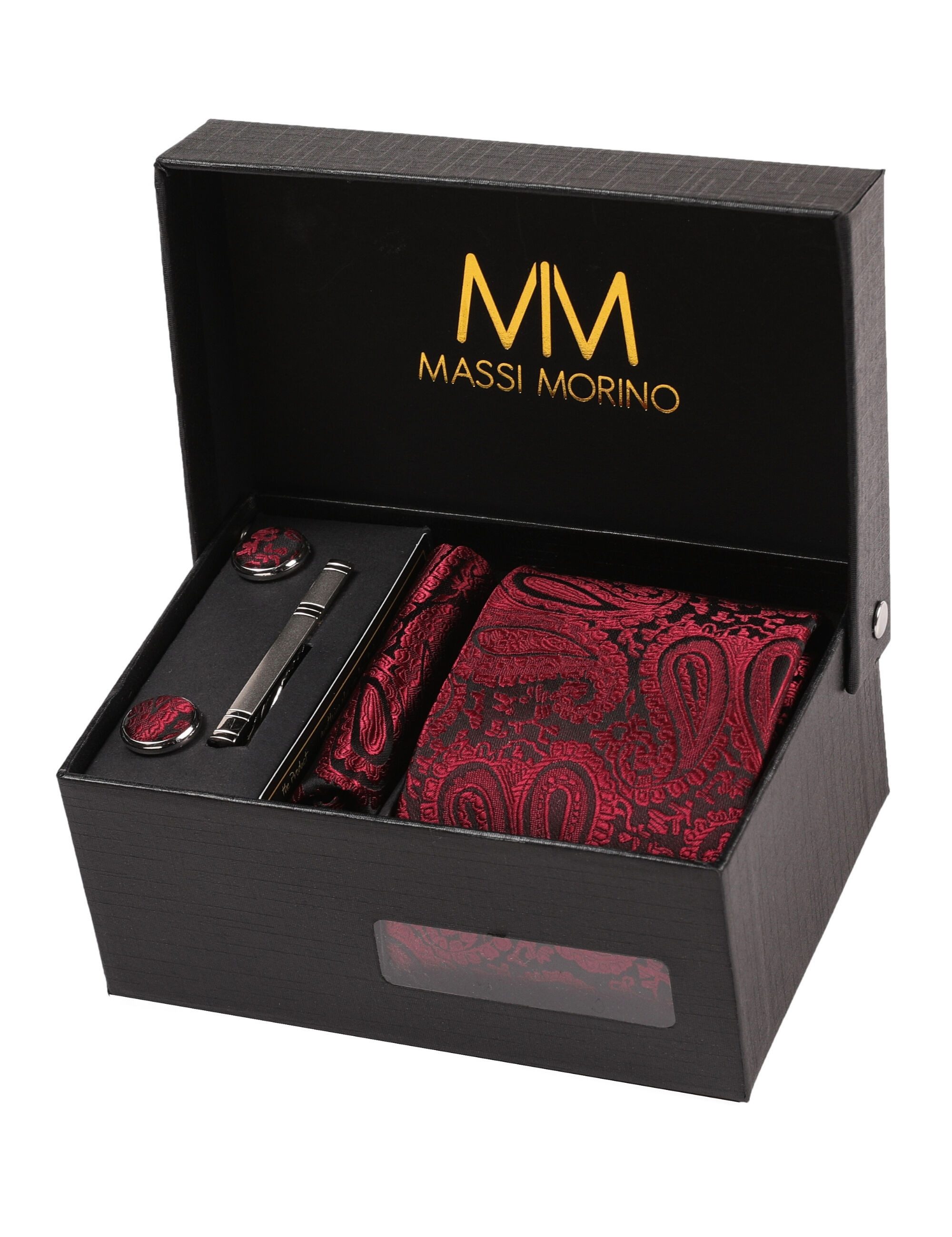 Massi Morino Krawatte (1-St) mit Einstecktuch, Manschettenknöpfen und Krawa günstig online kaufen