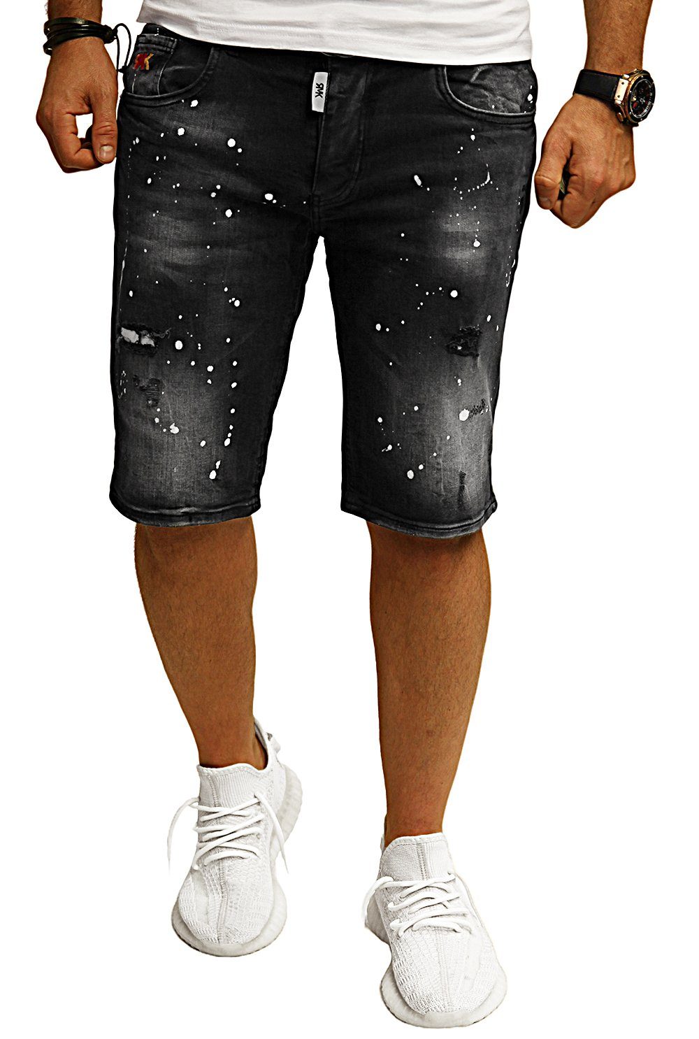 RMK Jeansshorts 5 Pocket Jeans short Blue mit Farbspritzern