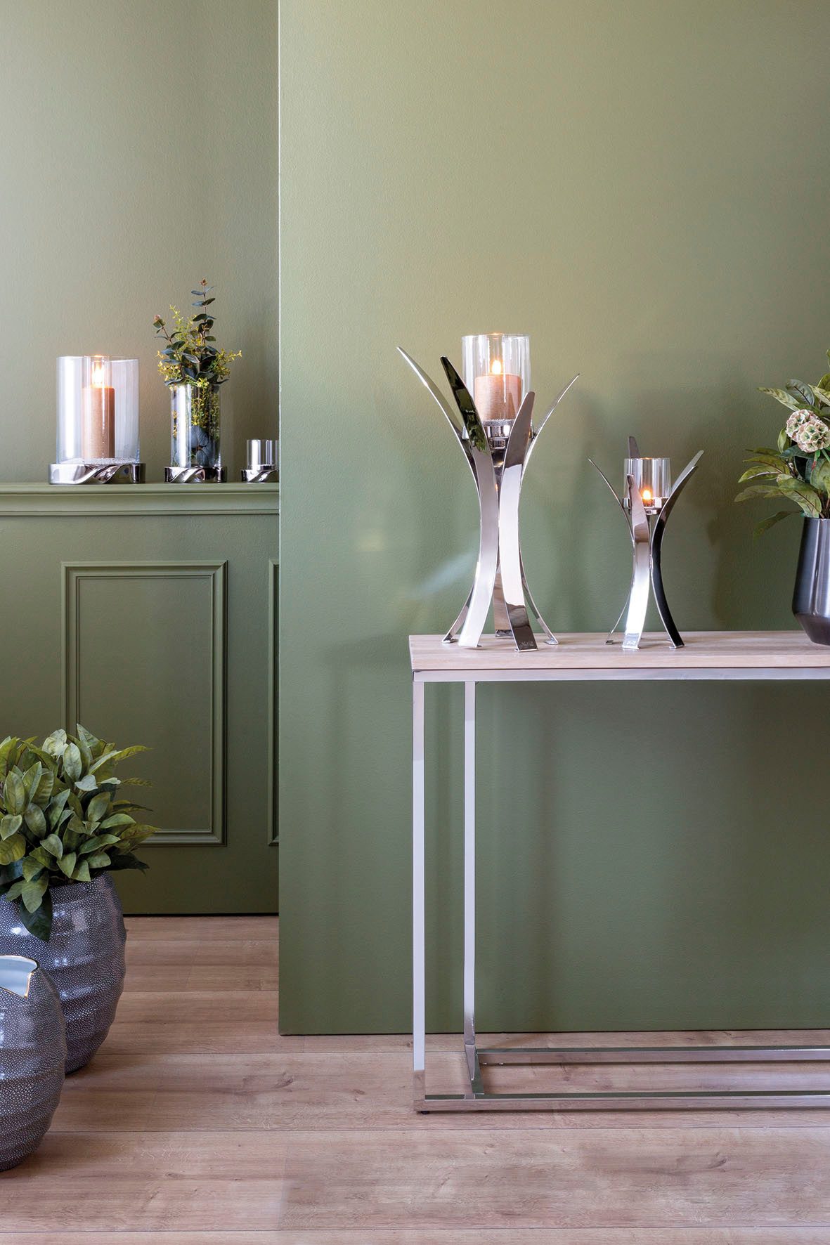 Fink Kerzenleuchter VIVAS (1 St), Teelichthalter inkl. Glas, vernickelt