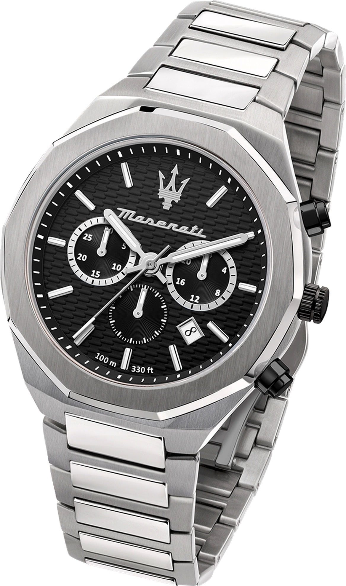 Chronograph 45mm) Edelstahlarmband, Italy rund, Made-In Chronograph groß Herrenuhr STILE, Herren (ca. MASERATI Maserati