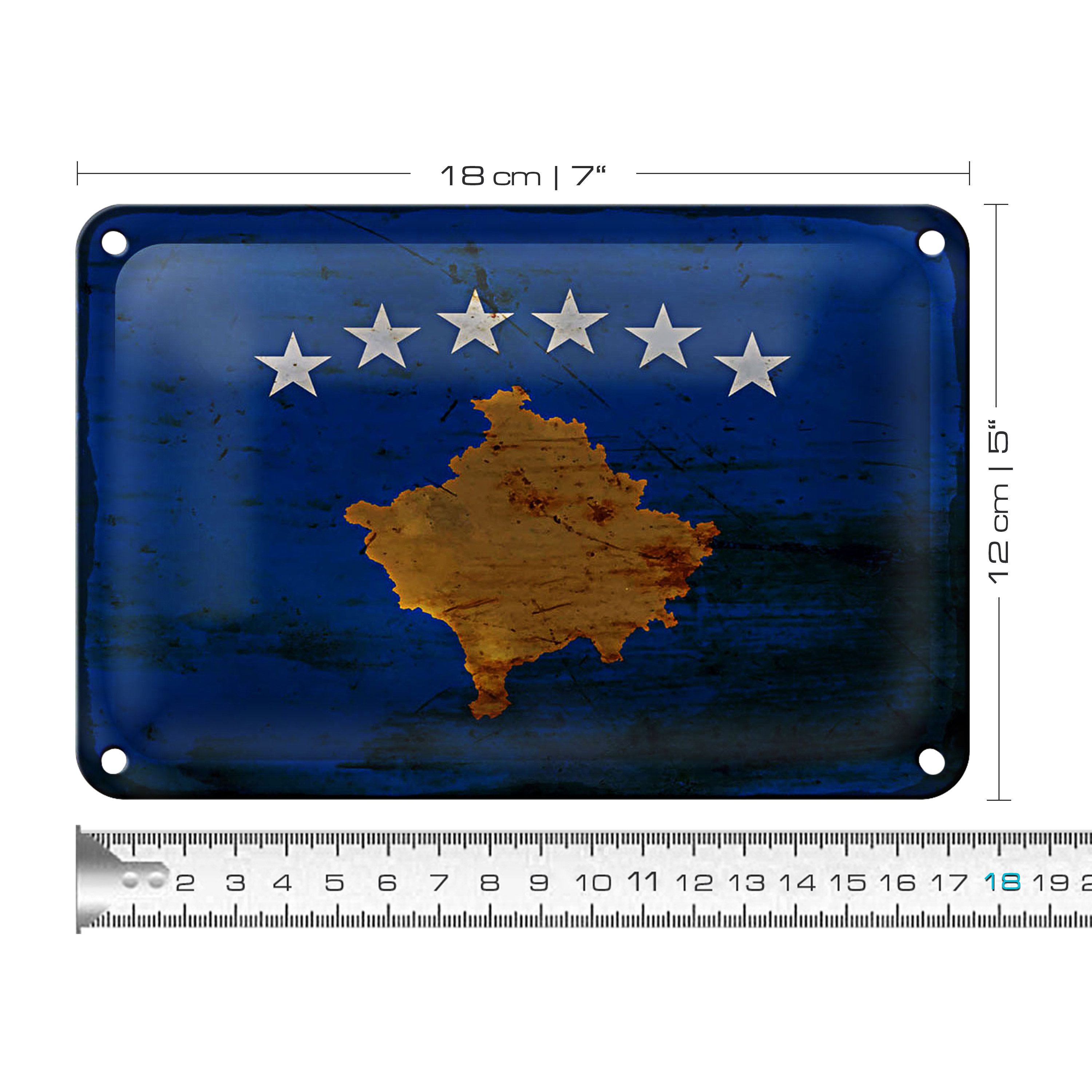 Roomando Metallschild Flagge Kosovo 18x12cm Flag of Kosovo Rost
