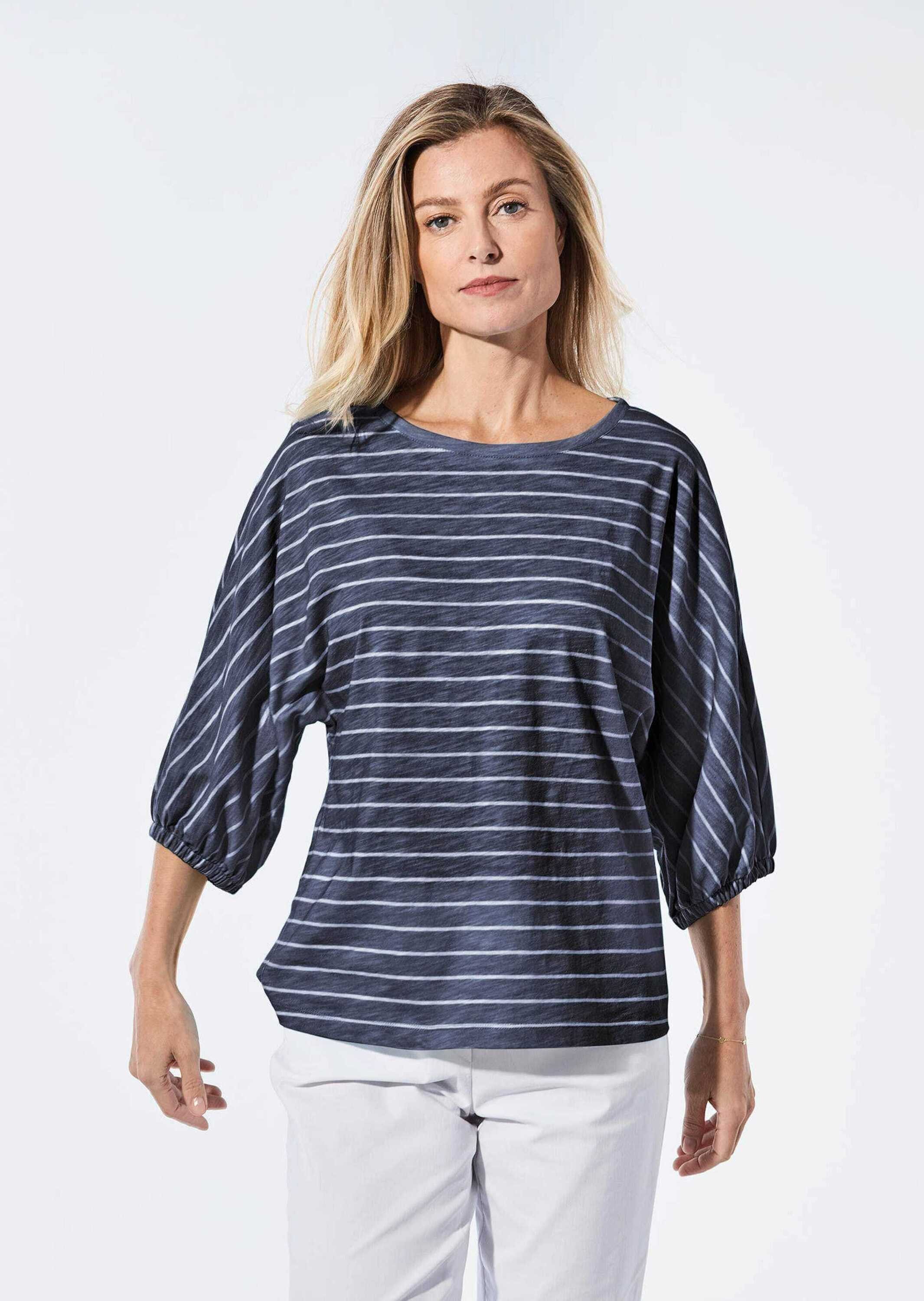 GOLDNER Print-Shirt Shirt aus Flammengarn im Ringel-Look Gestreiftes Design und U-Boot-Ausschnitt setzen Akzente