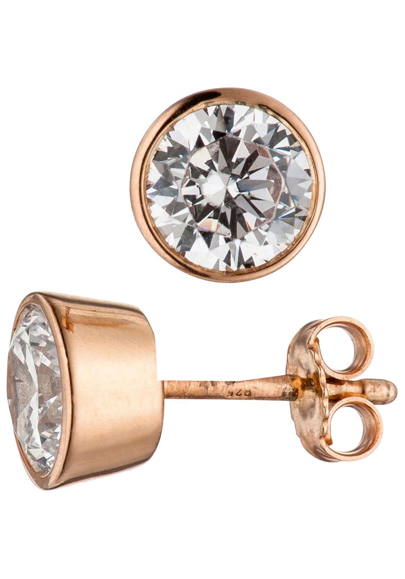 JOBO Paar Ohrstecker, rund 925 Silber roségold vergoldet mit Zirkonia günstig online kaufen