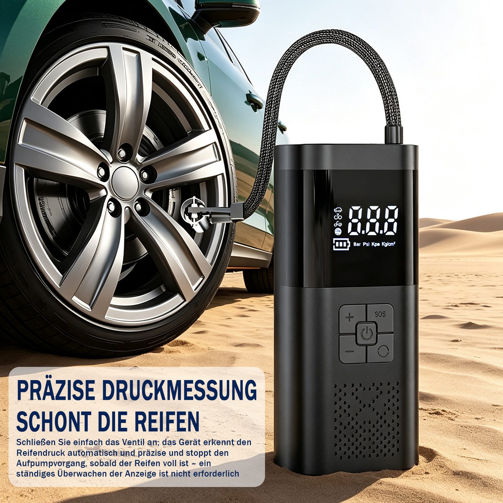 AKKEE Akku-Luftpumpe Mit 4000/6000-mAh-Akku, 150 PSI Tragbare Elektronische, Mit Manometer/Digital-LCD-Anzeige – Bild 3 von 5