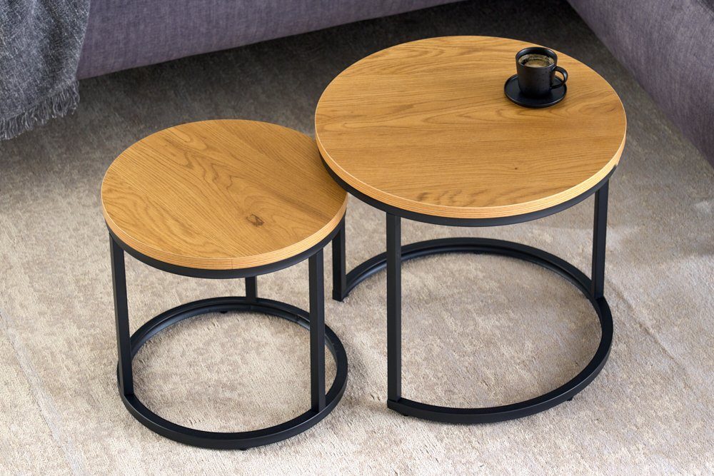 riess-ambiente Couchtisch ELEGANCE 45cm natur / schwarz (Set, 2-St), Wildeiche-Holz-Design · Metall · rund · Industrial · Wohnzimmer