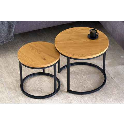 riess-ambiente Couchtisch ELEGANCE 45cm natur / schwarz (Set, 2-St), Wildeiche-Holz-Design · Metall · rund · Industrial · Wohnzimmer