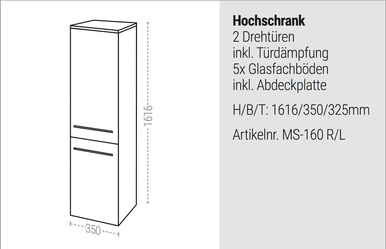Intarbad Hochschrank Bad Hochschrank Badmöbel Maße: H/B/T 160/35/32,5 cm komplett