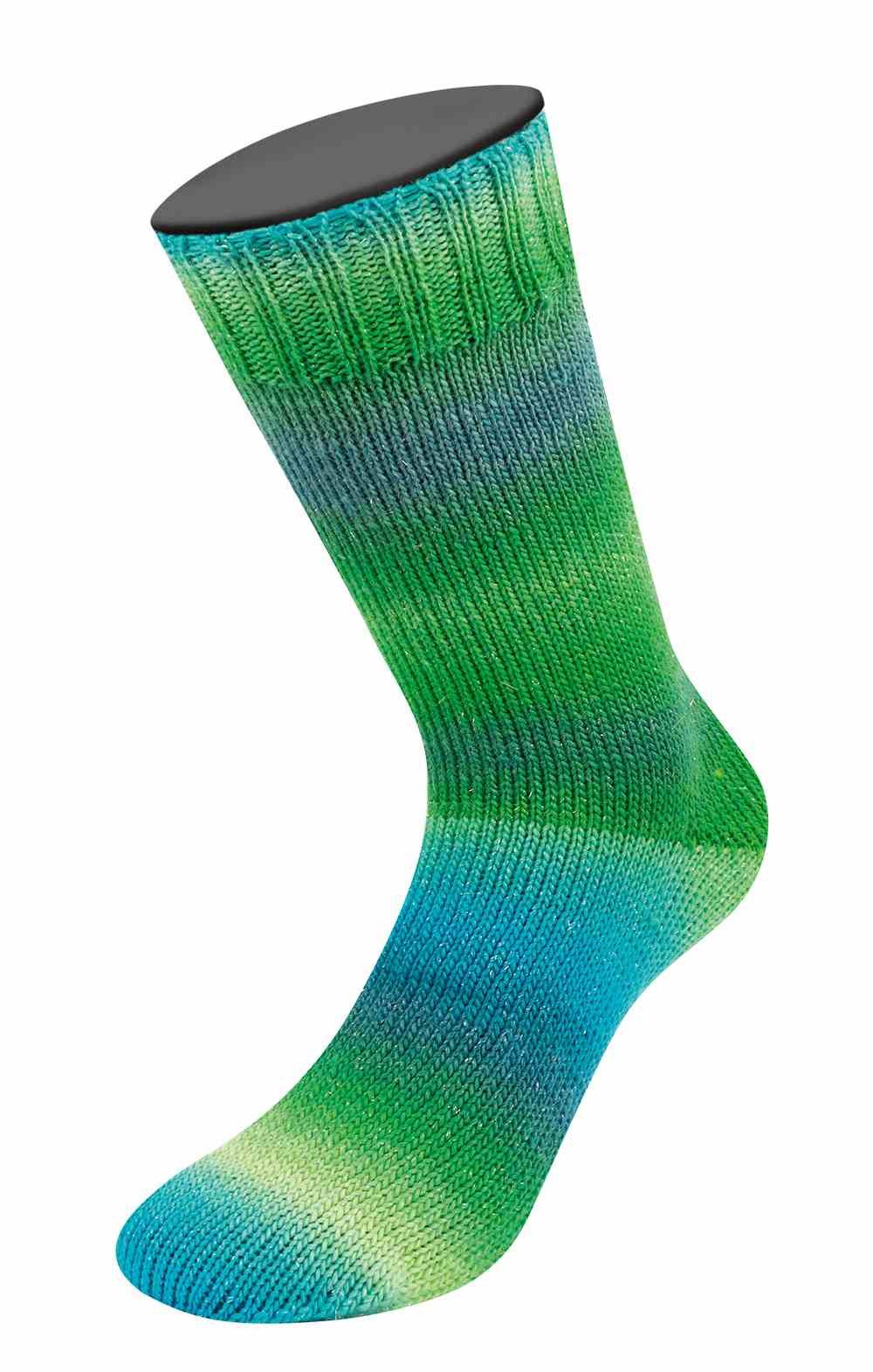 LANA GROSSA MEILENWEIT 100 COLOR MIX SPARKS Häkelwolle, 400 m (100 Gramm), 4-fädige Merino - Sockenwolle mit Lurexfaden