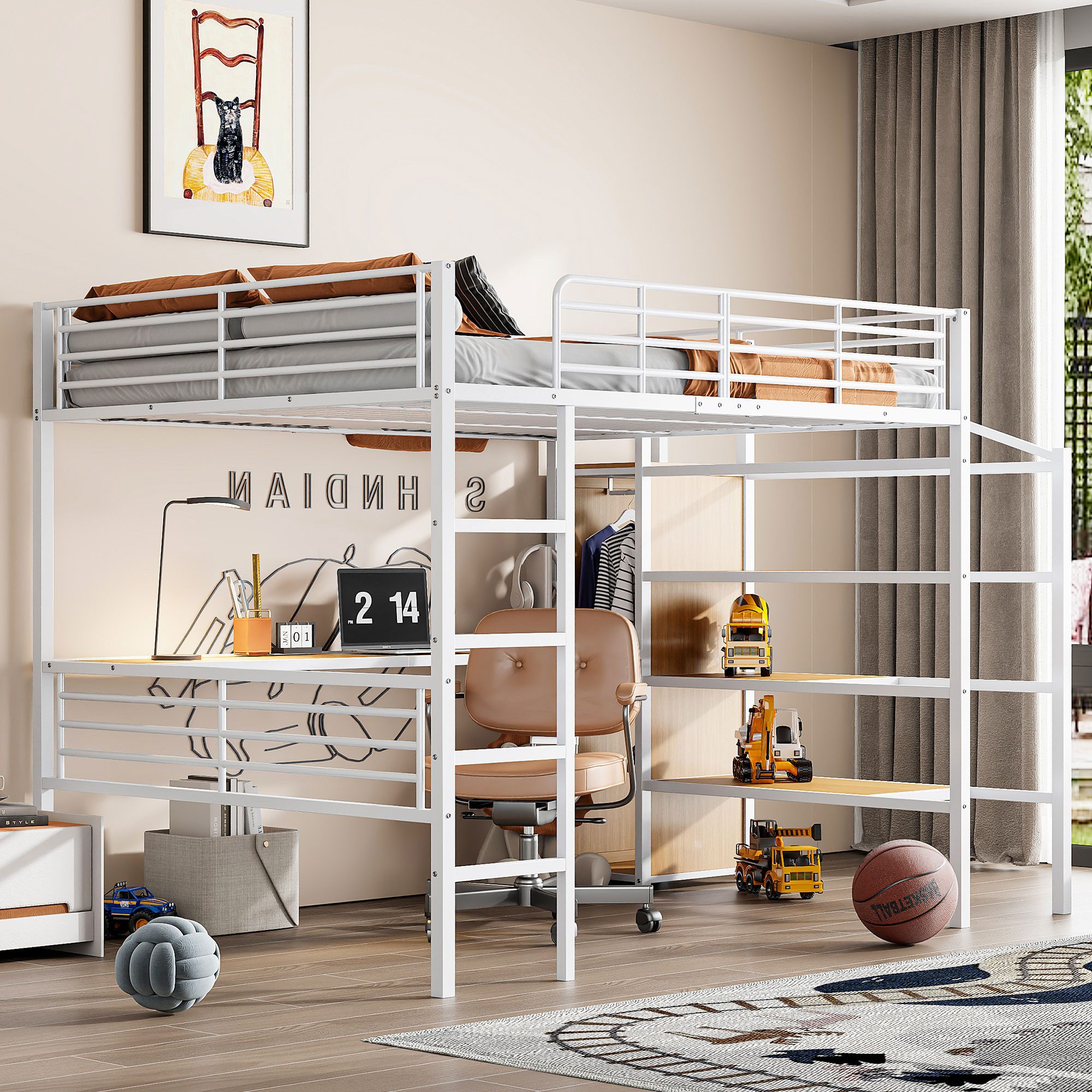 OKWISH Hochbett Jugendbett,Funktionsbett,Einzelbett,Kinderbett (mit Schreib günstig online kaufen