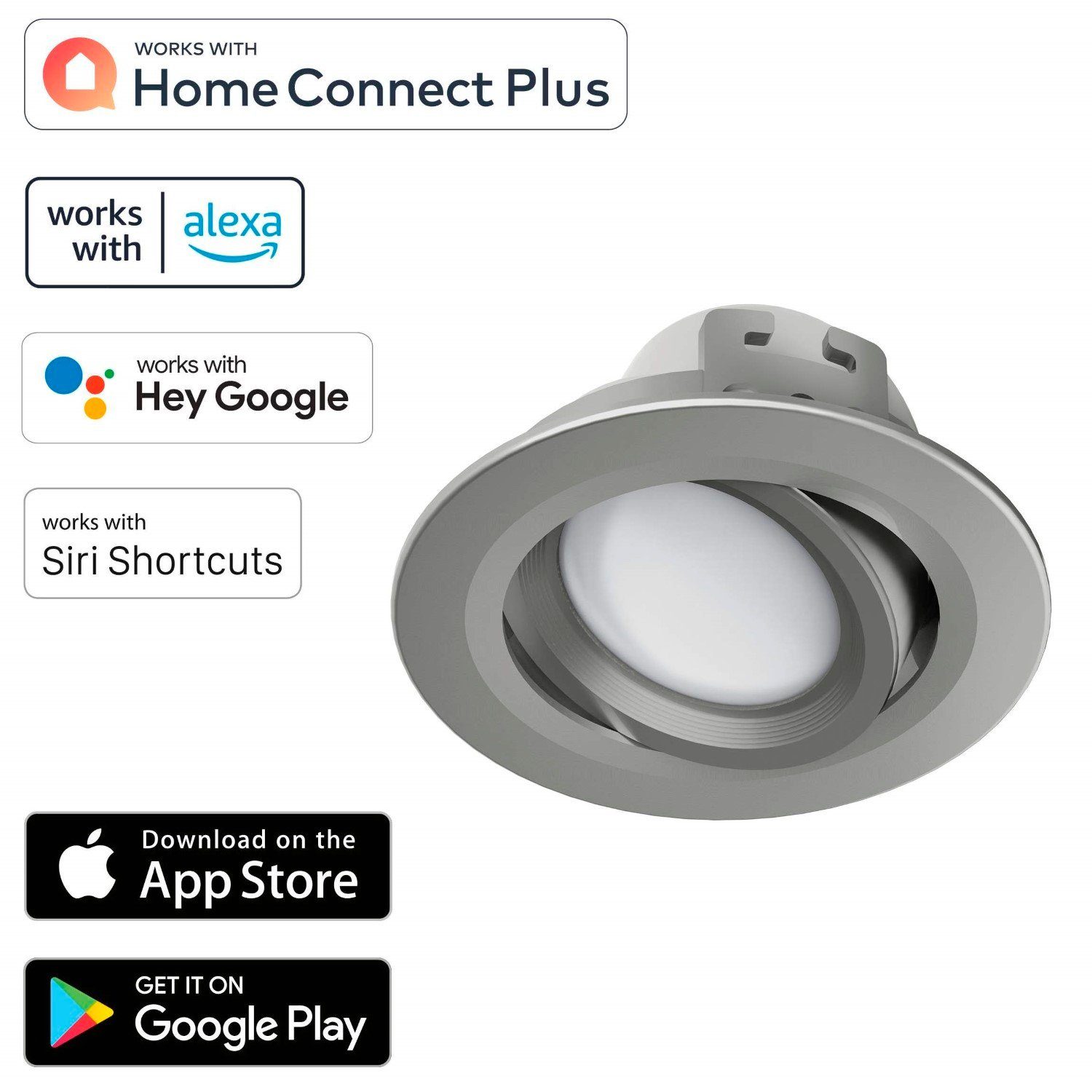 Hama LED Einbaustrahler WiFi LED Einbaustrahler 5W / 32W Nickel, LED, Weiß, WLAN Verbindung, Einbauspott 5W = 32W, Dimmbar, Smart Home