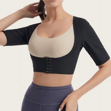 AUKUU Shaping-Body Sport Sport Damen Korsett bruststützend kurzärmelig Sport Yoga Kleidung geraffte Oberbekleidung schwarze Innen Silber Fitness